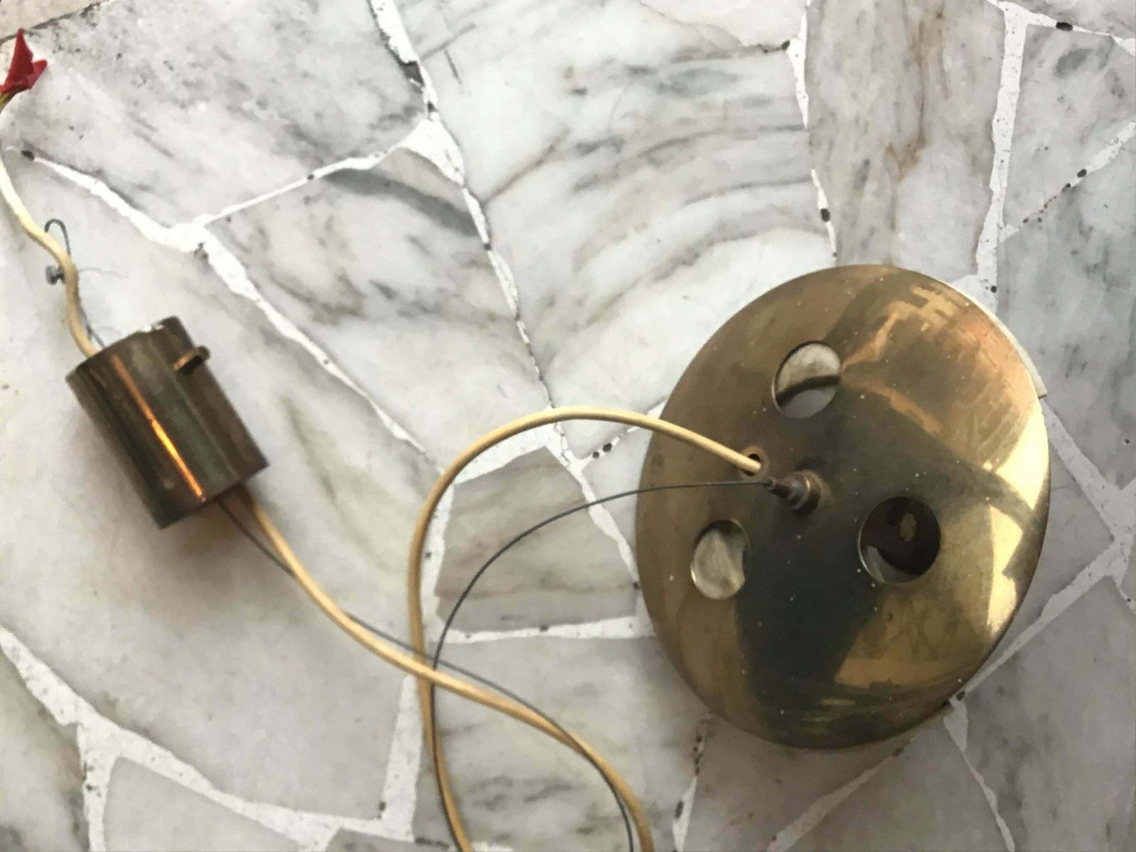 Lighting Stilnovo Style Chandelier Brass Opaline Glass, 1950, Italy photo