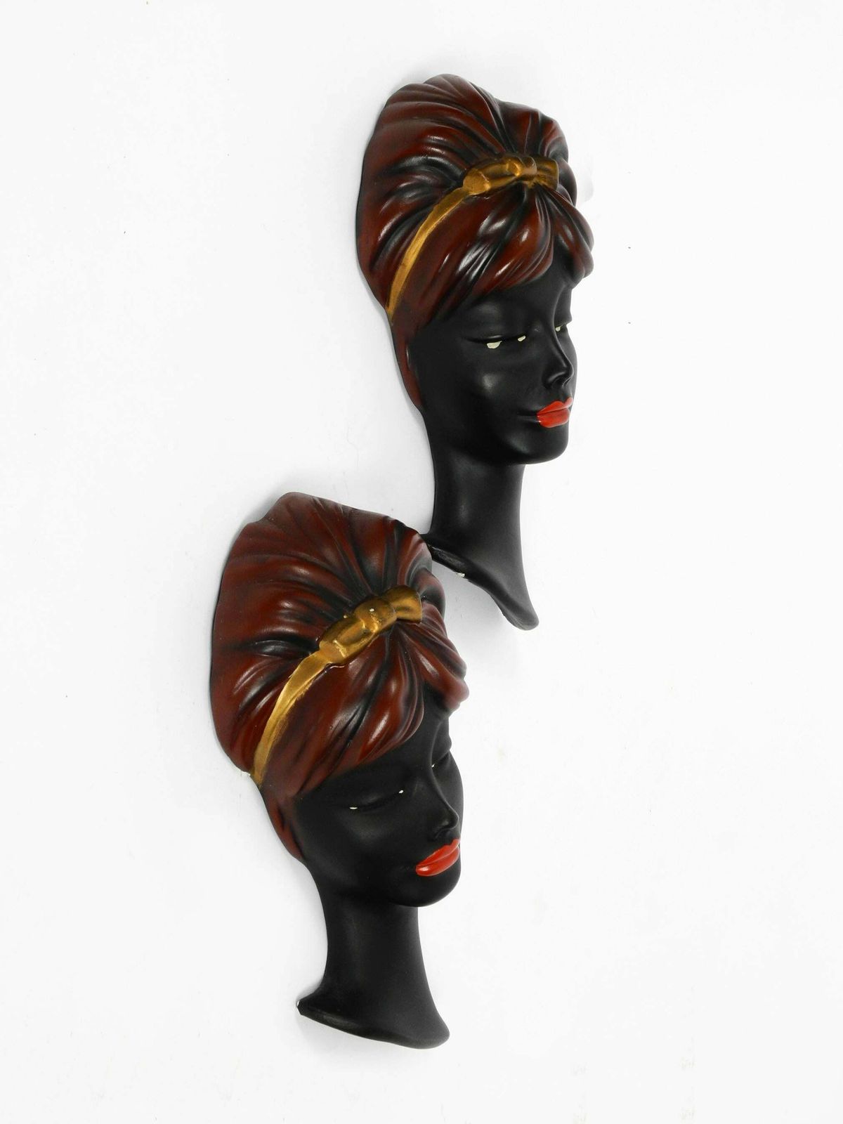Pair Of Very Beautiful Original Midcentury Hand Painted Ceramic Women Faces photo 350.0