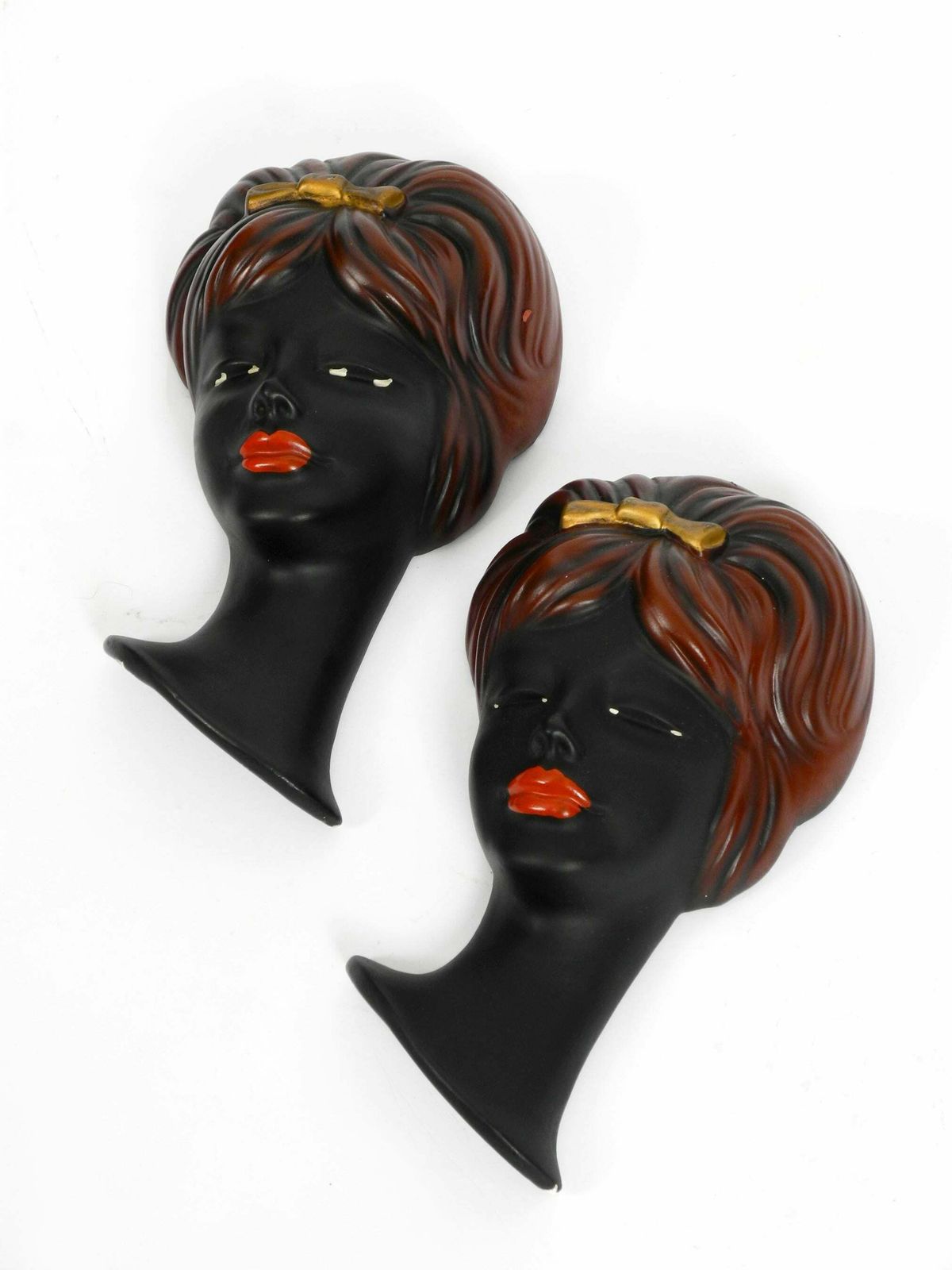 photo furniture Pair Of Very Beautiful Original Midcentury Hand Painted Ceramic Women Faces