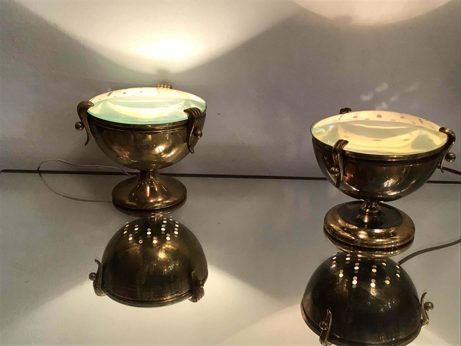 Fontana Arte Table Lamps “Him And Her” Brass Glass, 1950, Italy photo Lighting