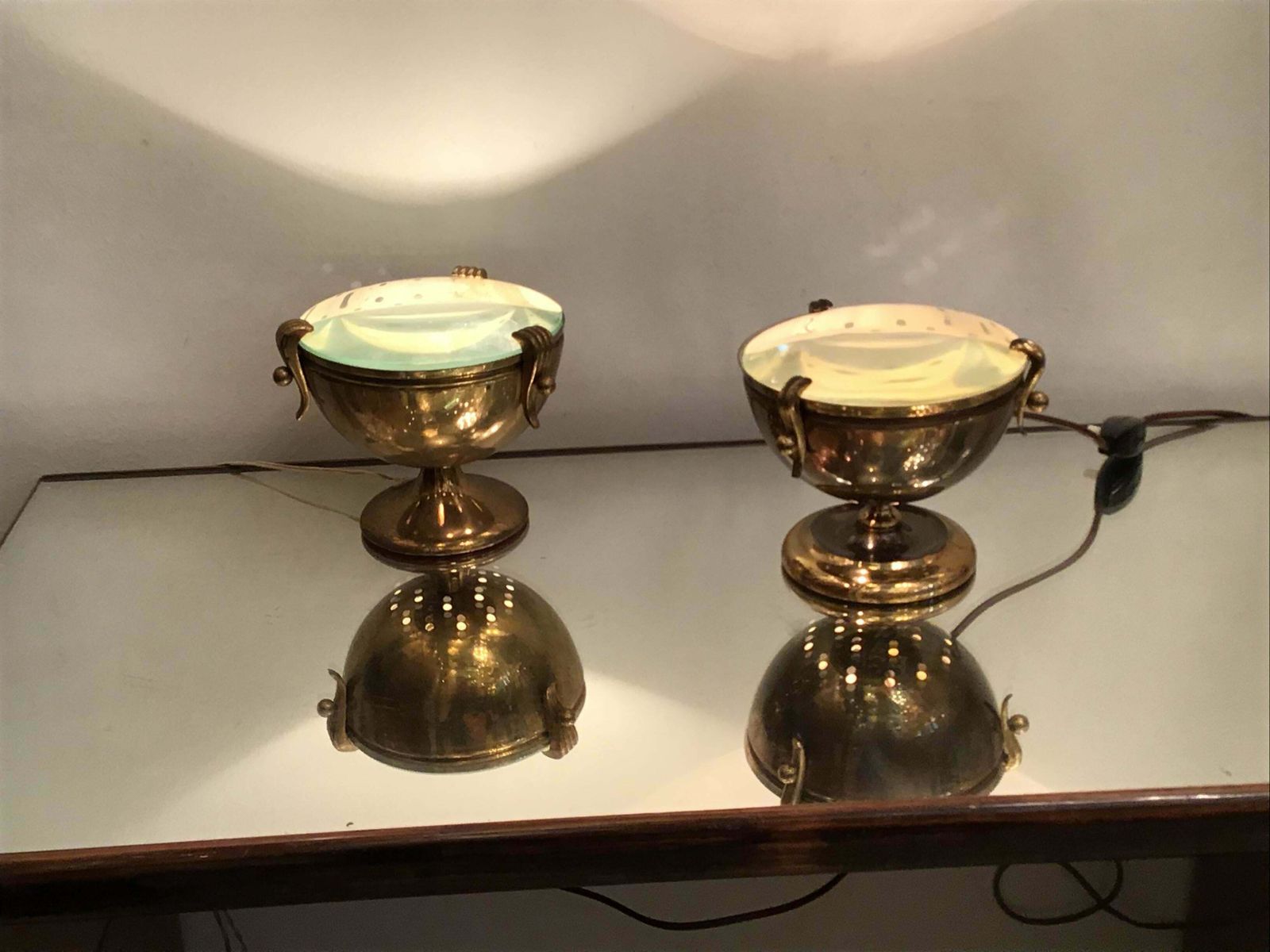 Lighting Fontana Arte Table Lamps “Him And Her” Brass Glass, 1950, Italy photo