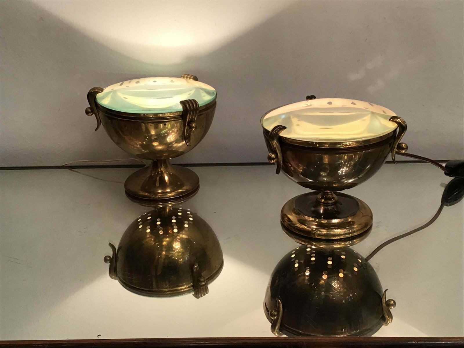 4340.0 Fontana Arte Table Lamps “Him And Her” Brass Glass, 1950, Italy photo