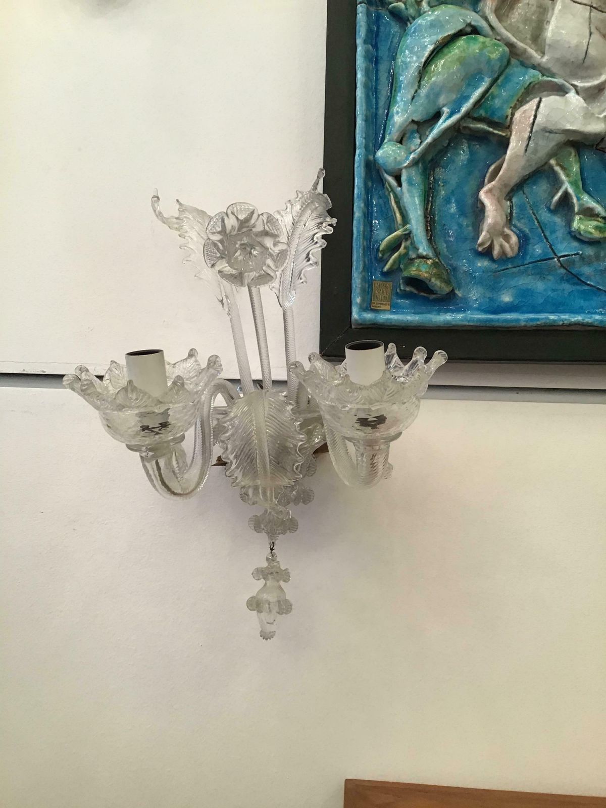 photo vintage Barovier E Toso Sconce Murano Glass Iron Aluminium 1940 Italy