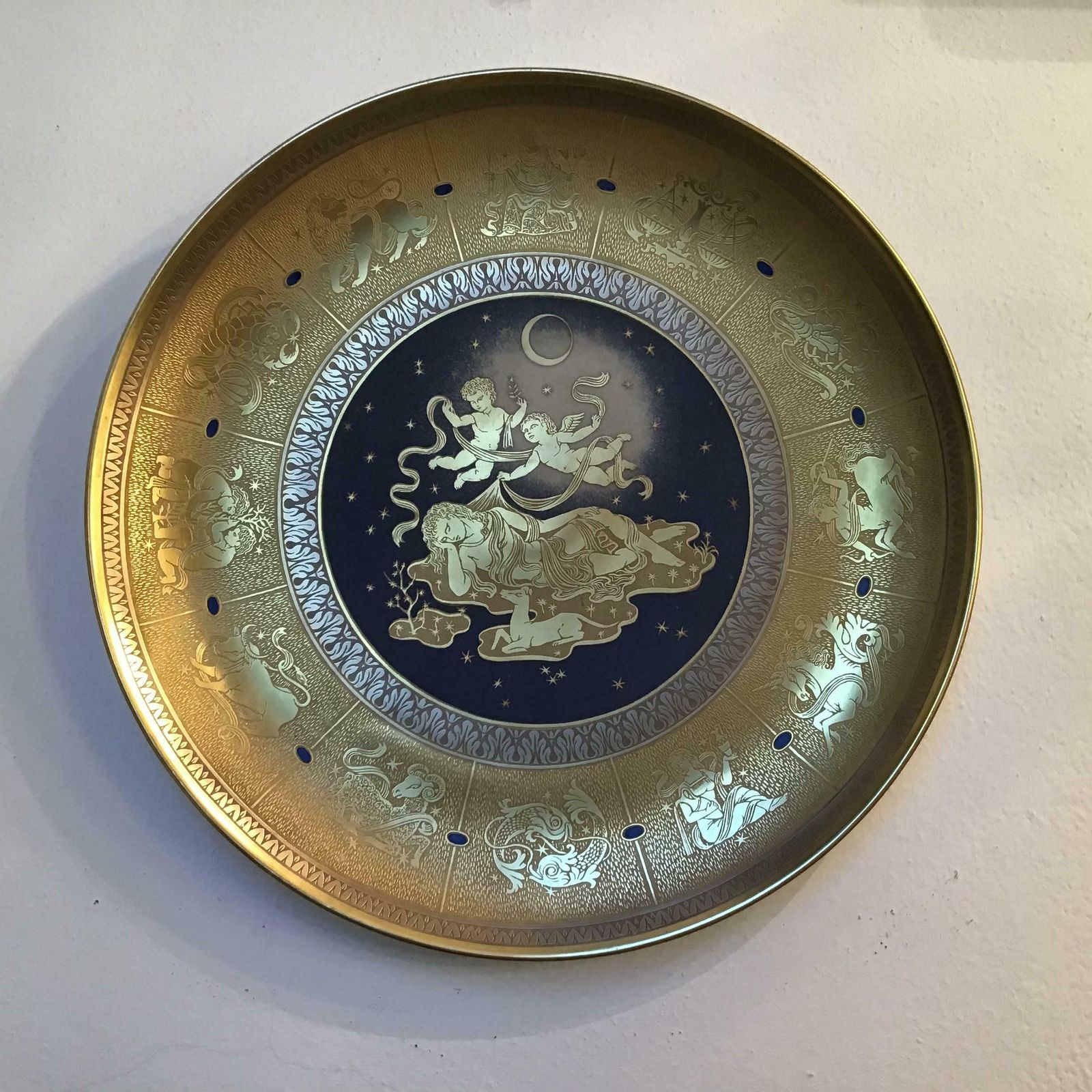Morbelli Wall Plate Gold Porcelain #La Notte” 1960 Italy photo Art