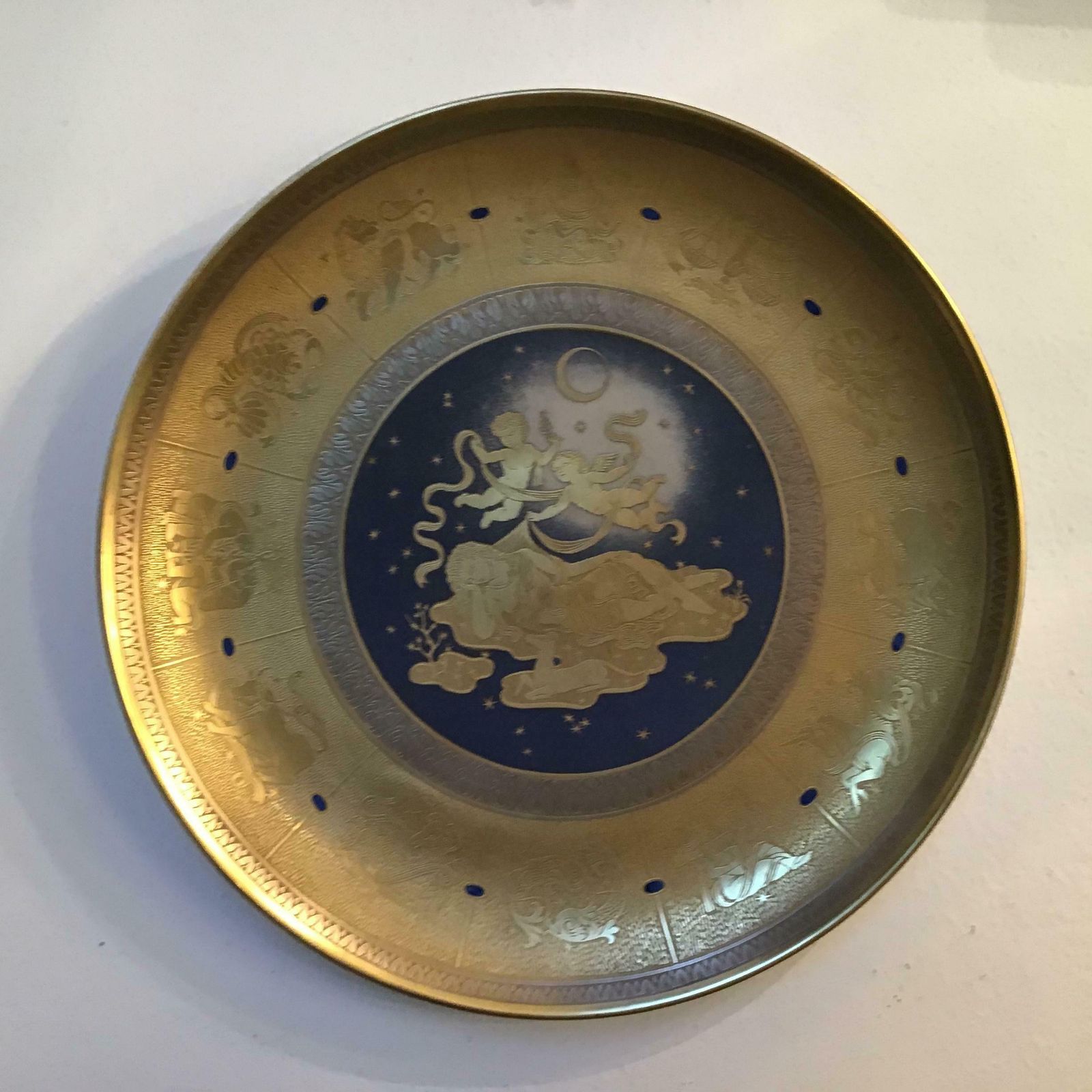 photo furniture Morbelli Wall Plate Gold Porcelain #La Notte” 1960 Italy