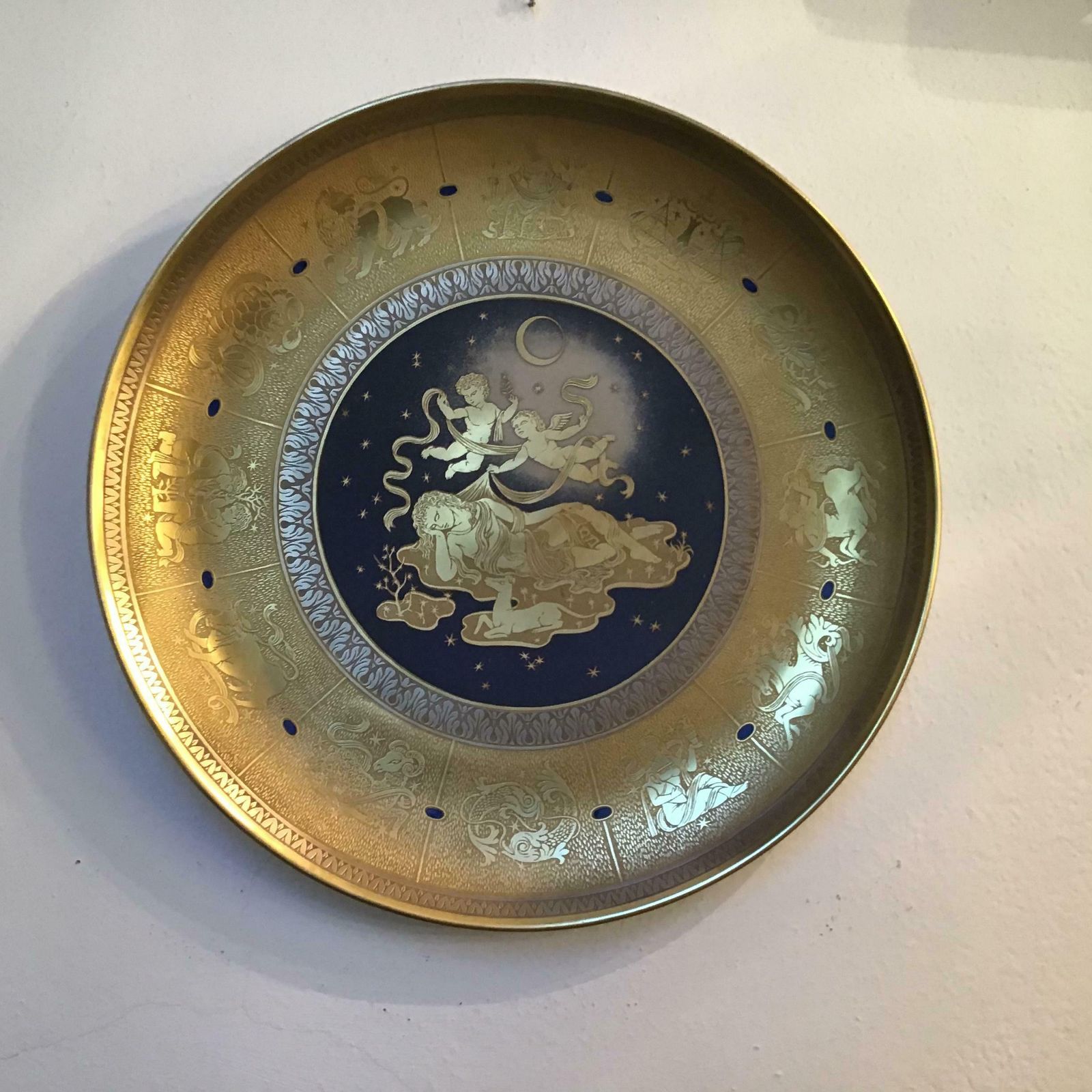 photo for sale Morbelli Wall Plate Gold Porcelain #La Notte” 1960 Italy