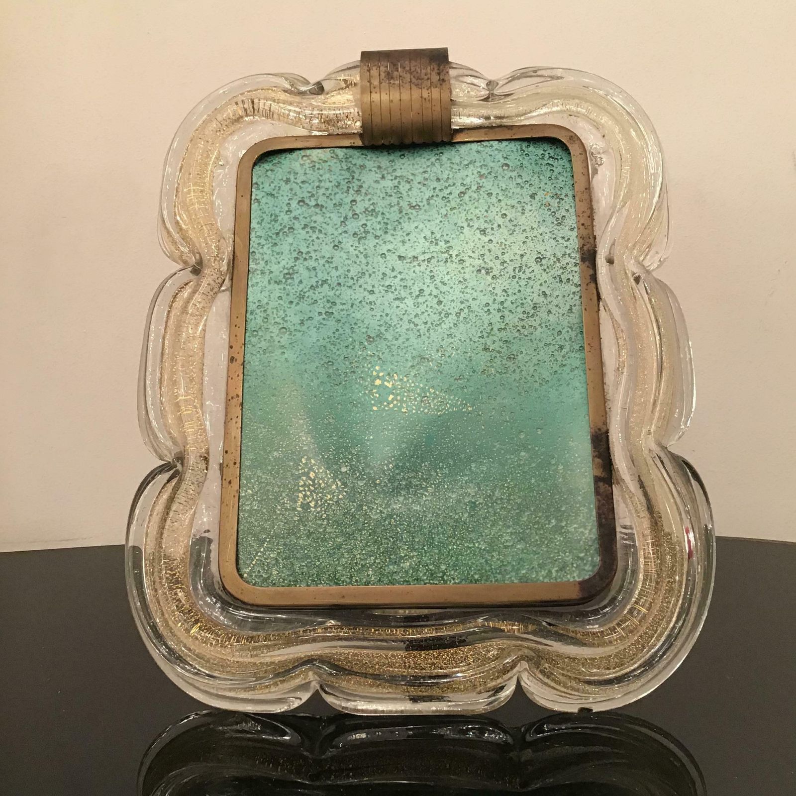Venini Picture Frame Brass Murano Glass Gold 1940 Italy photo Home Decor