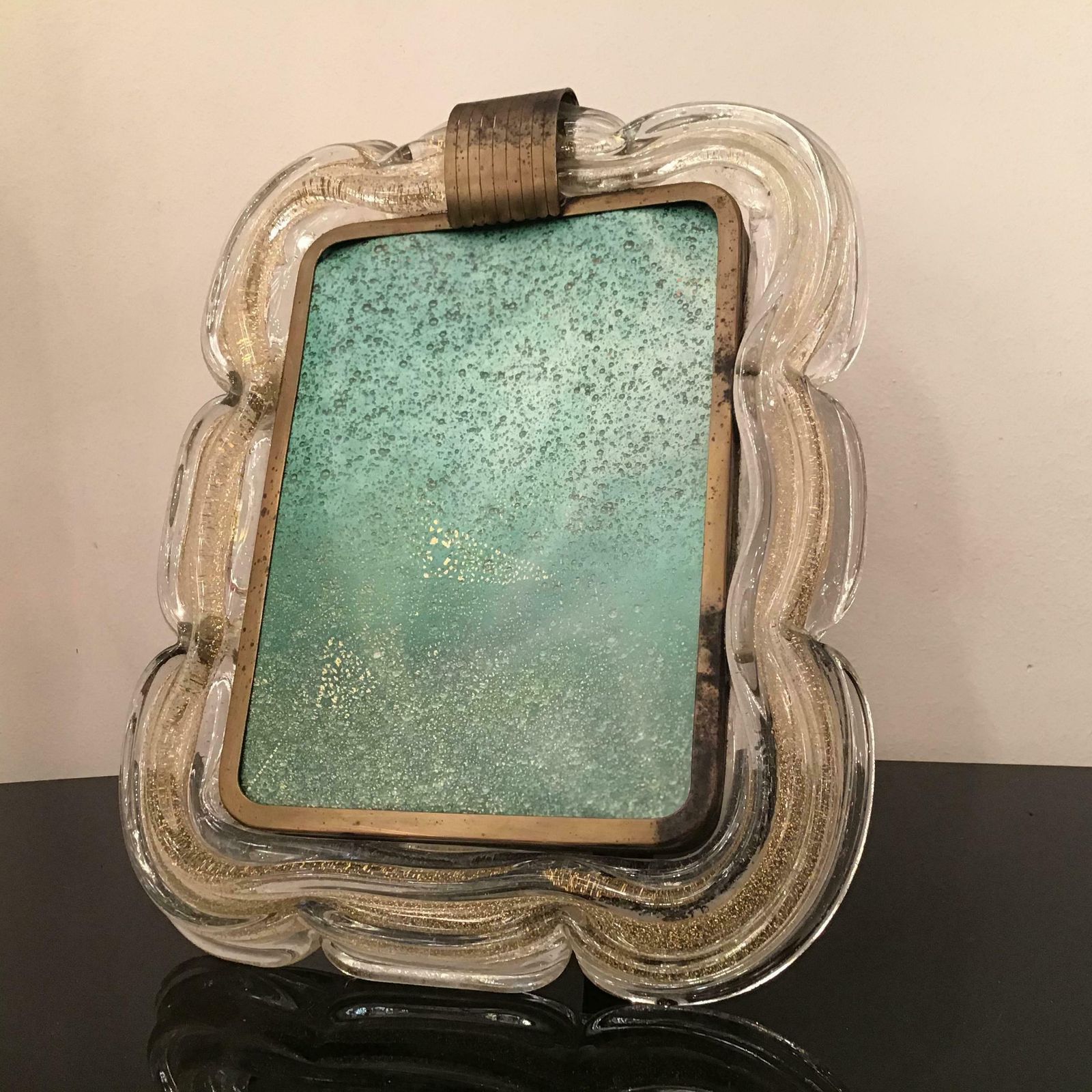 photo vintage Venini Picture Frame Brass Murano Glass Gold 1940 Italy