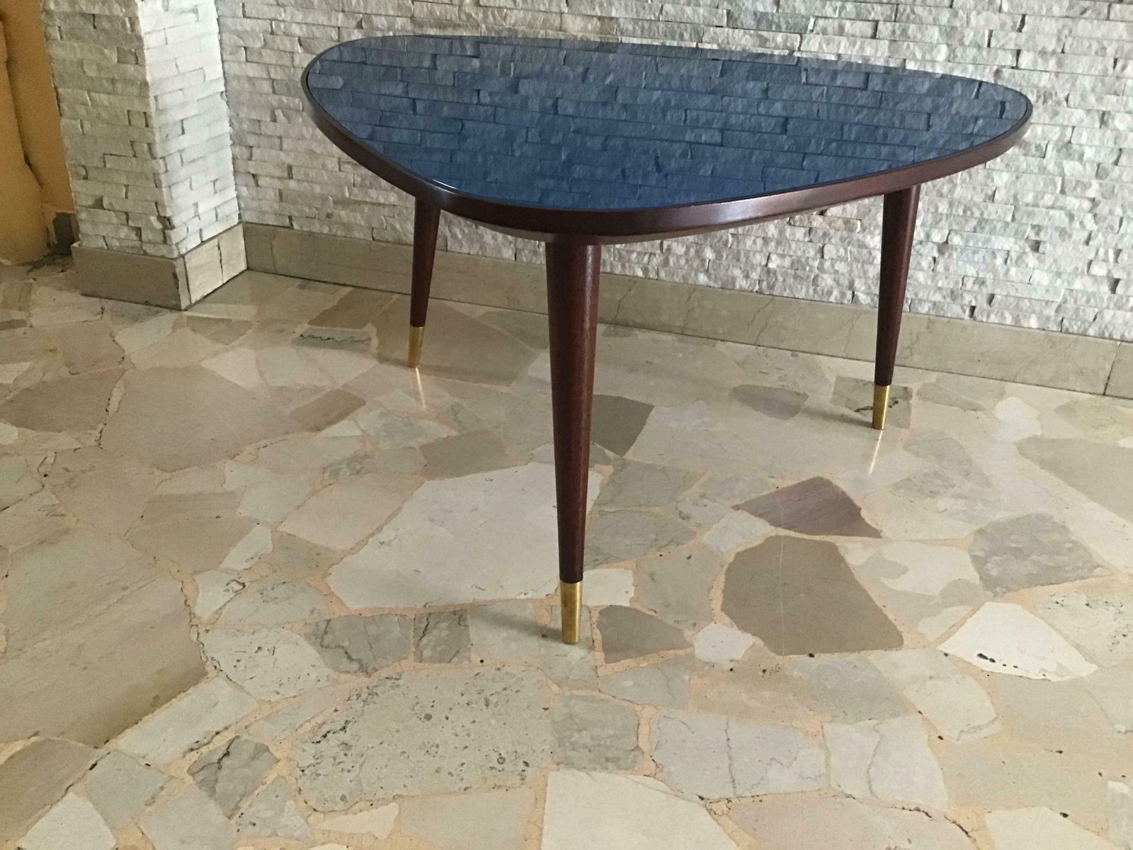 Furniture Osvaldo Borsani Coffe’ Table Wood Brass Glass 1950 Italy photo