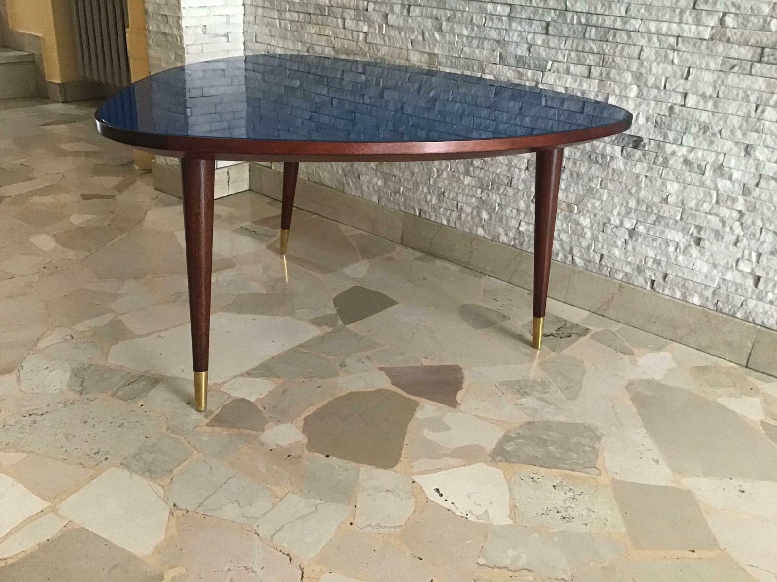 photo vinterior Osvaldo Borsani Coffe’ Table Wood Brass Glass 1950 Italy