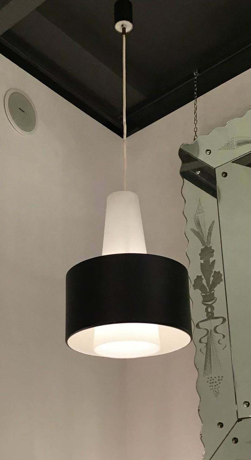Stilnovo Chandelier Brass Opaline Glass Metal, 1950, Italy photo for sale