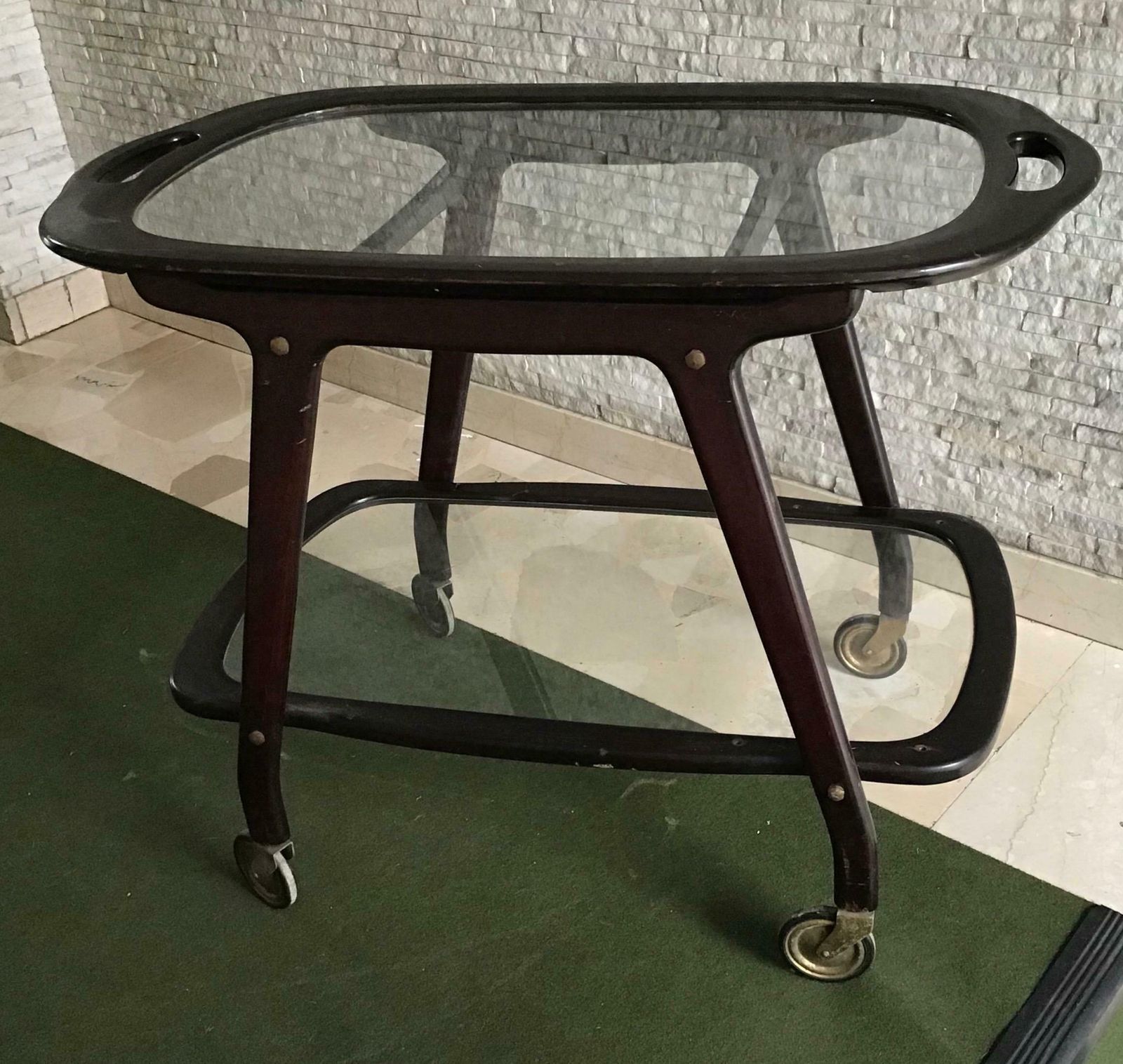 Cesare Lacca Bar Trolley With Movable Tray Wood Brass, 1950, Italy photo buy