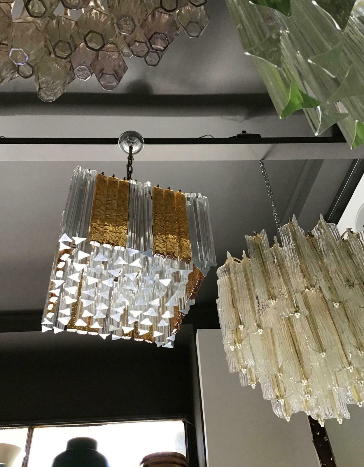 Venini Triedri Chandelier Murano Glass Iron 1960 Italy photo 2531.0