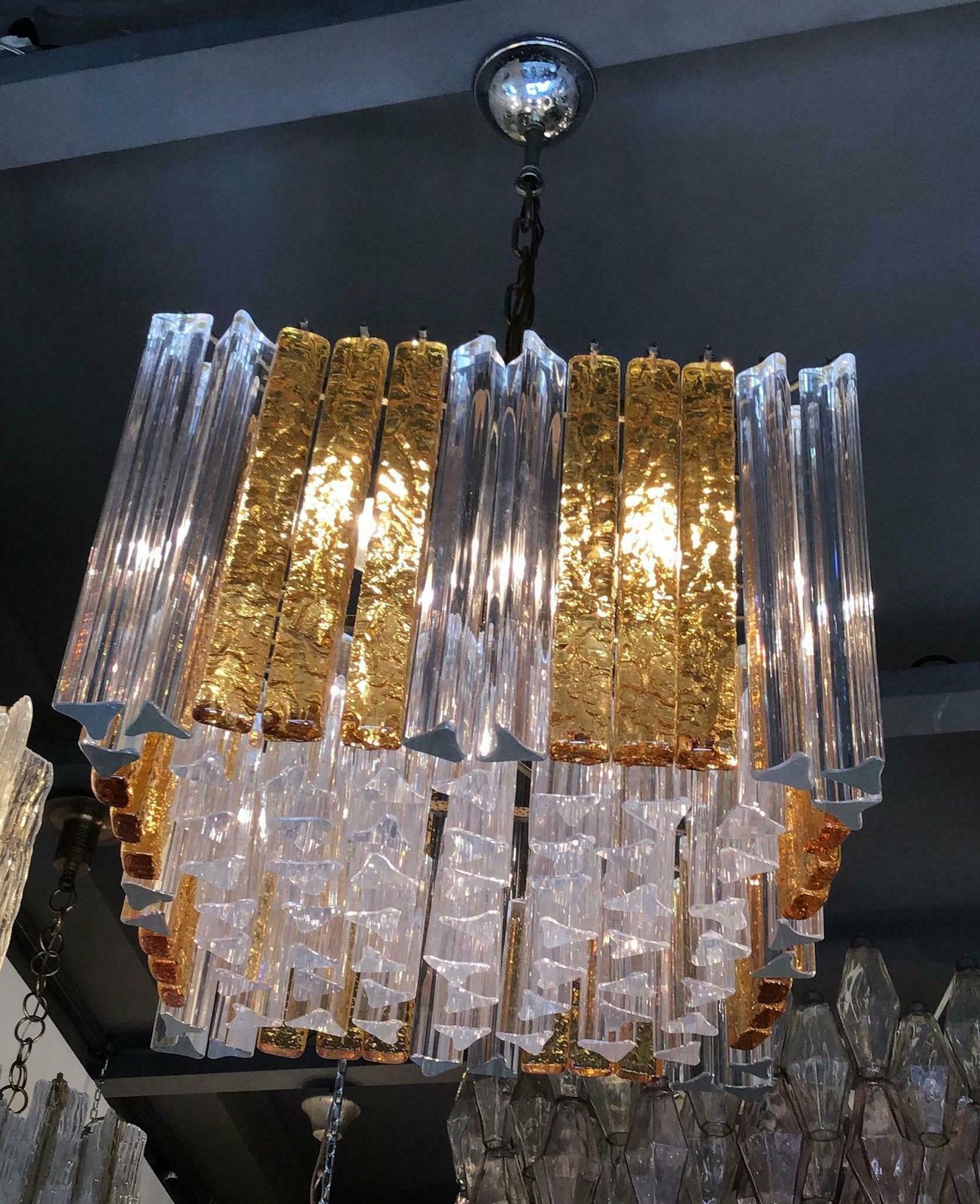 Venini Triedri Chandelier Murano Glass Iron 1960 Italy photo buy