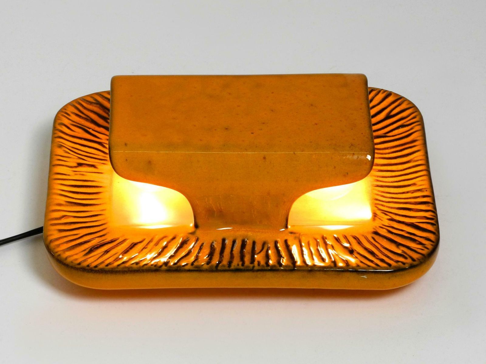 Lighting Pair Of Extraordinary Orange And Green Glazed 60s Ceramic Wall Lights By Kaiser photo