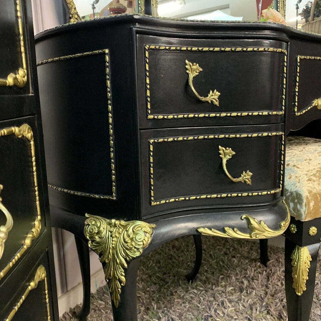 Black Gloss Dressing Table French Style Olympus Dressing Table Black & Gold Gloss Furniture photo Furniture