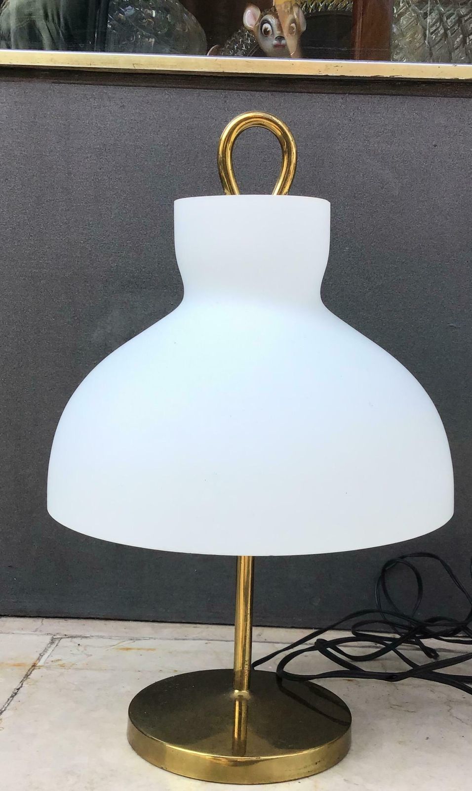 Ignazio Gardella Table Lamps Azucena Brass And Opaline Glass 1950 Italy photo Lighting