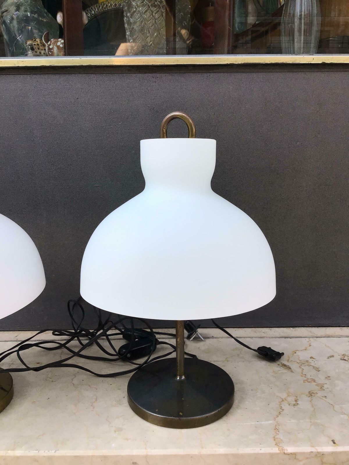 Ignazio Gardella Table Lamps Azucena Brass And Opaline Glass 1950 Italy photo 1627.0