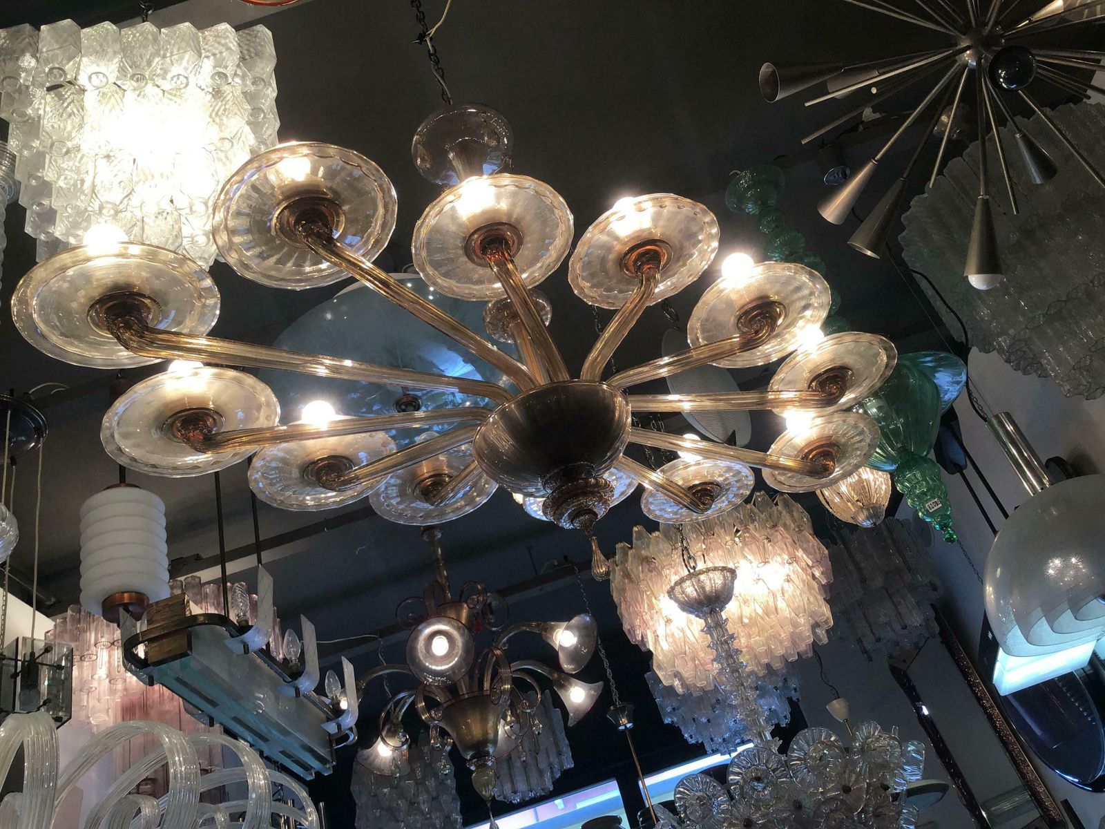 Venini Oval Murano Glass Chandelier 12 Light, 1930, Italy photo for sale