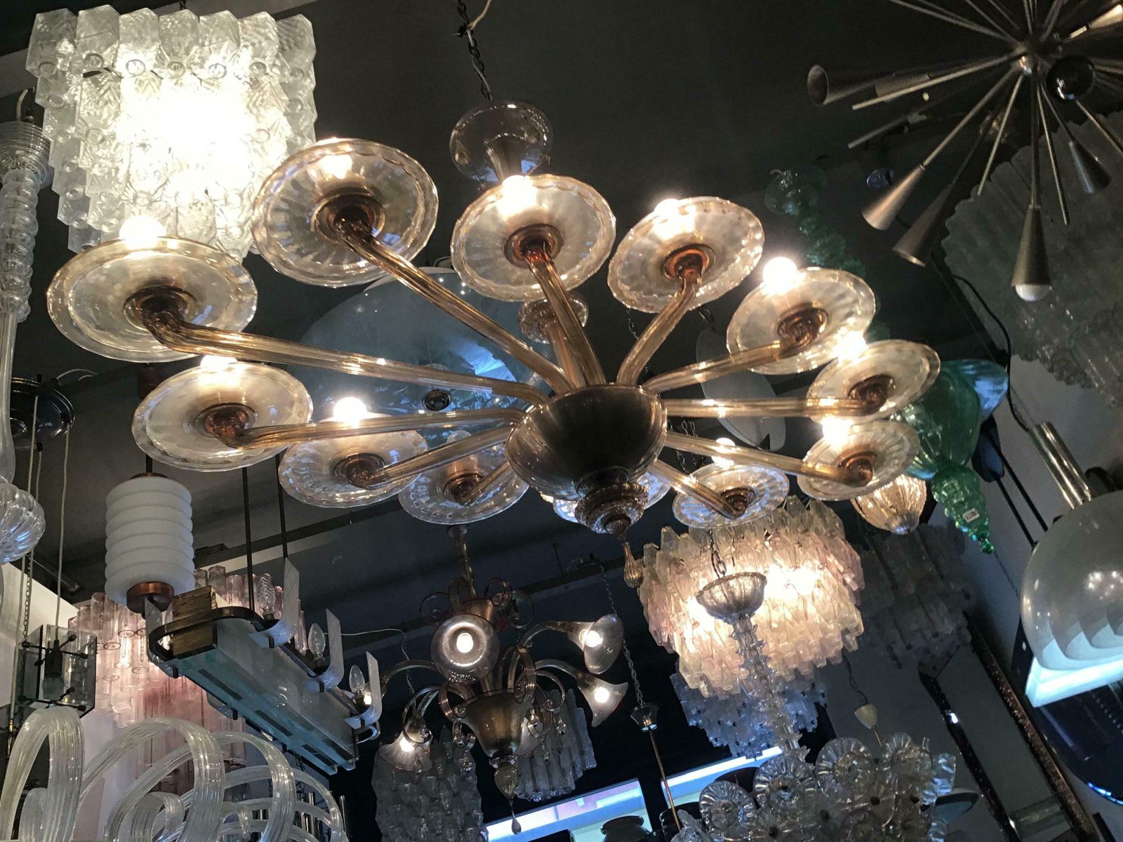 Venini Oval Murano Glass Chandelier 12 Light, 1930, Italy photo Lighting