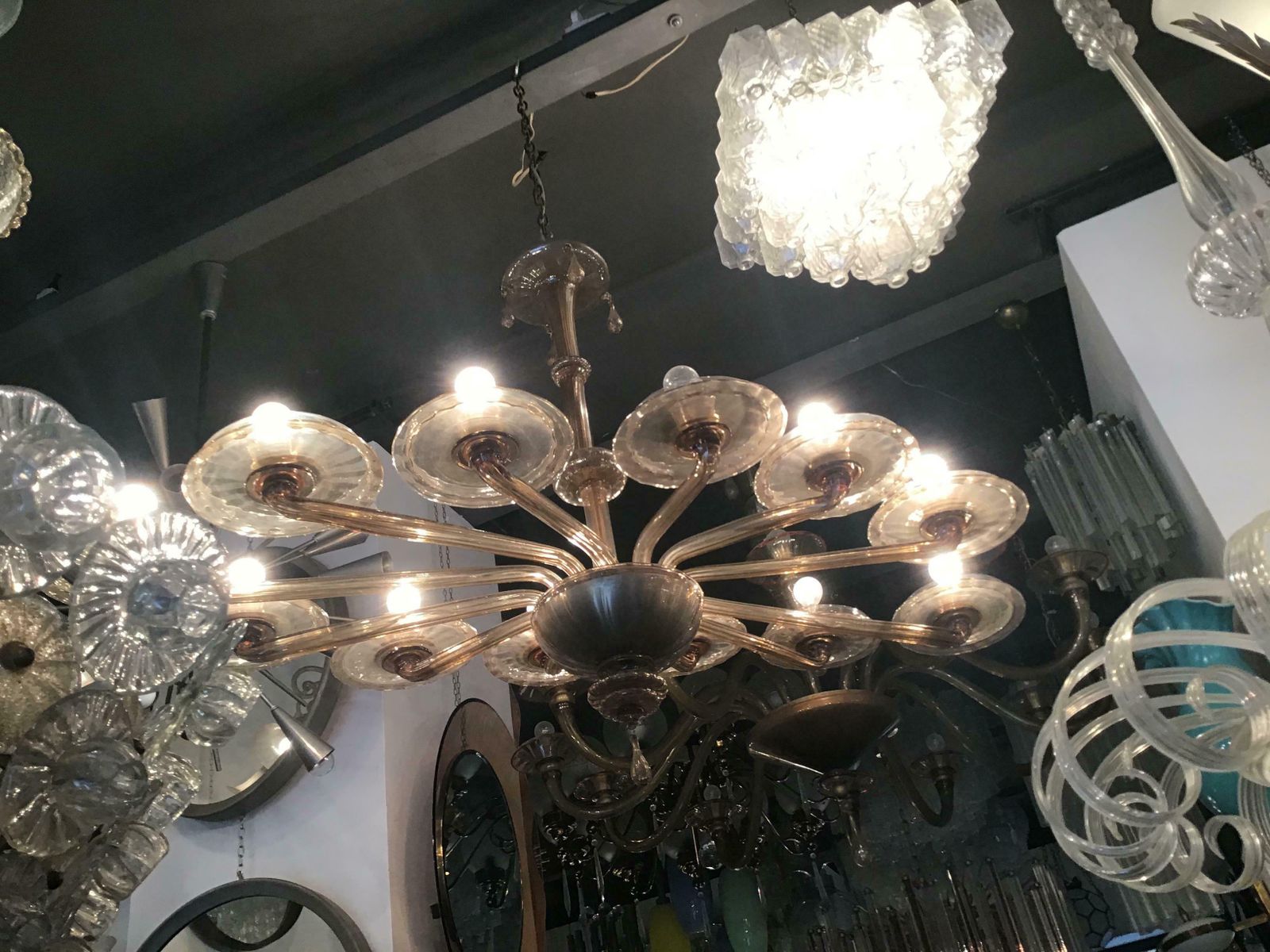 Venini Oval Murano Glass Chandelier 12 Light, 1930, Italy photo vintage