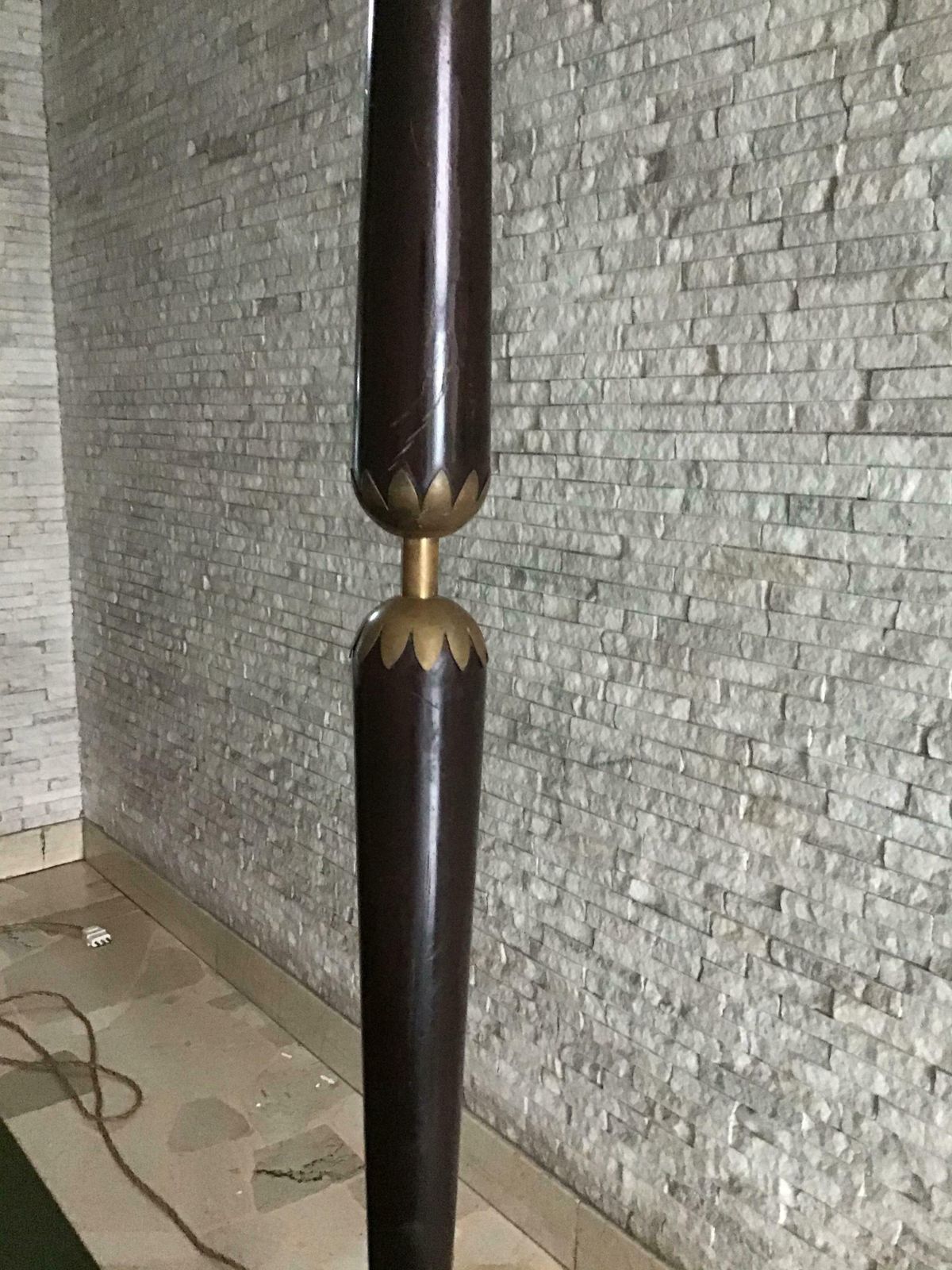 Floor Lamp Ico Parisi #Stile# Wood Brass Fabric Lampshade, 1950, Italy photo for sale