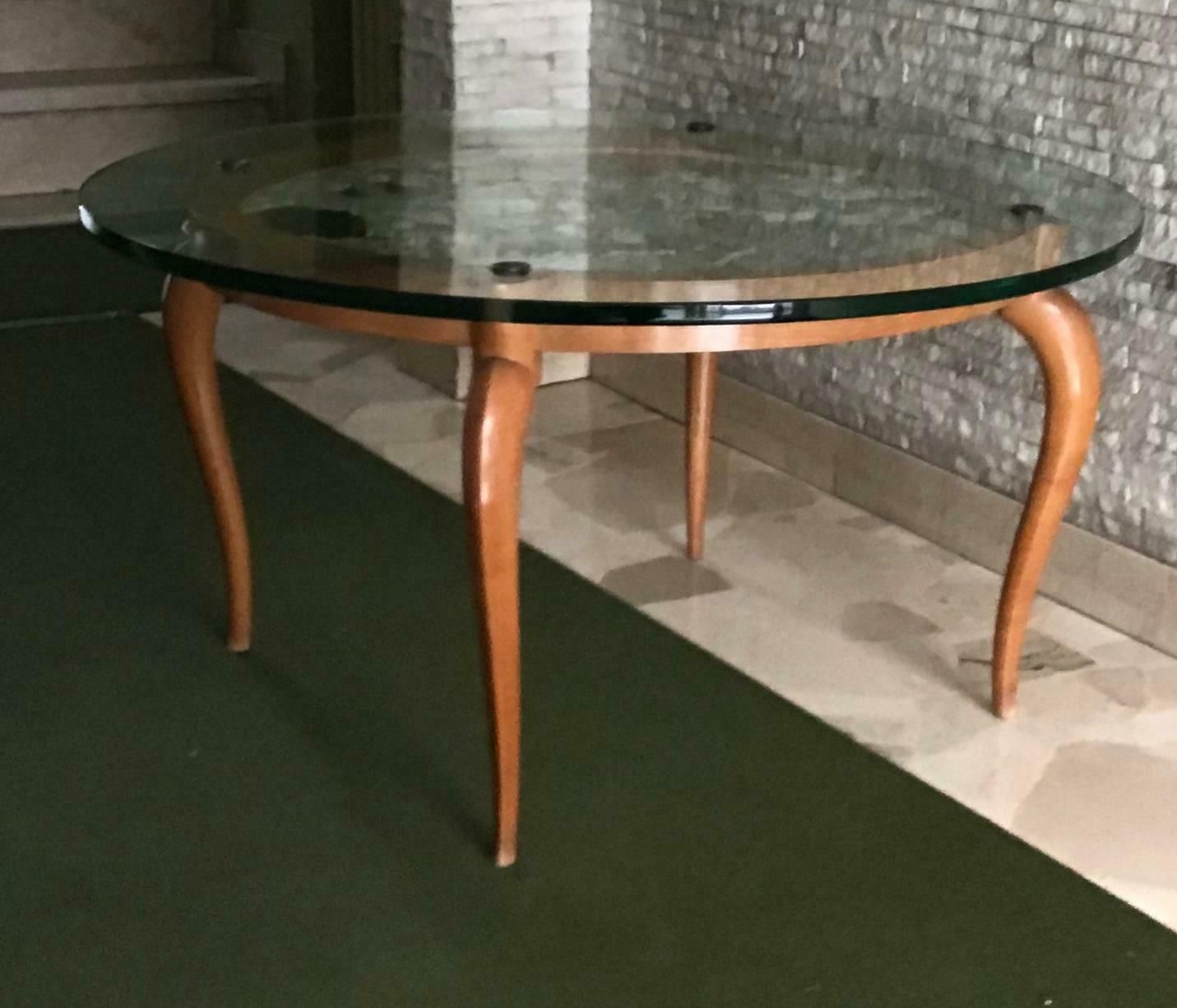 Luigi Brusotti Coffee Table Cristal Wood Brass, 1940, Italy photo buy