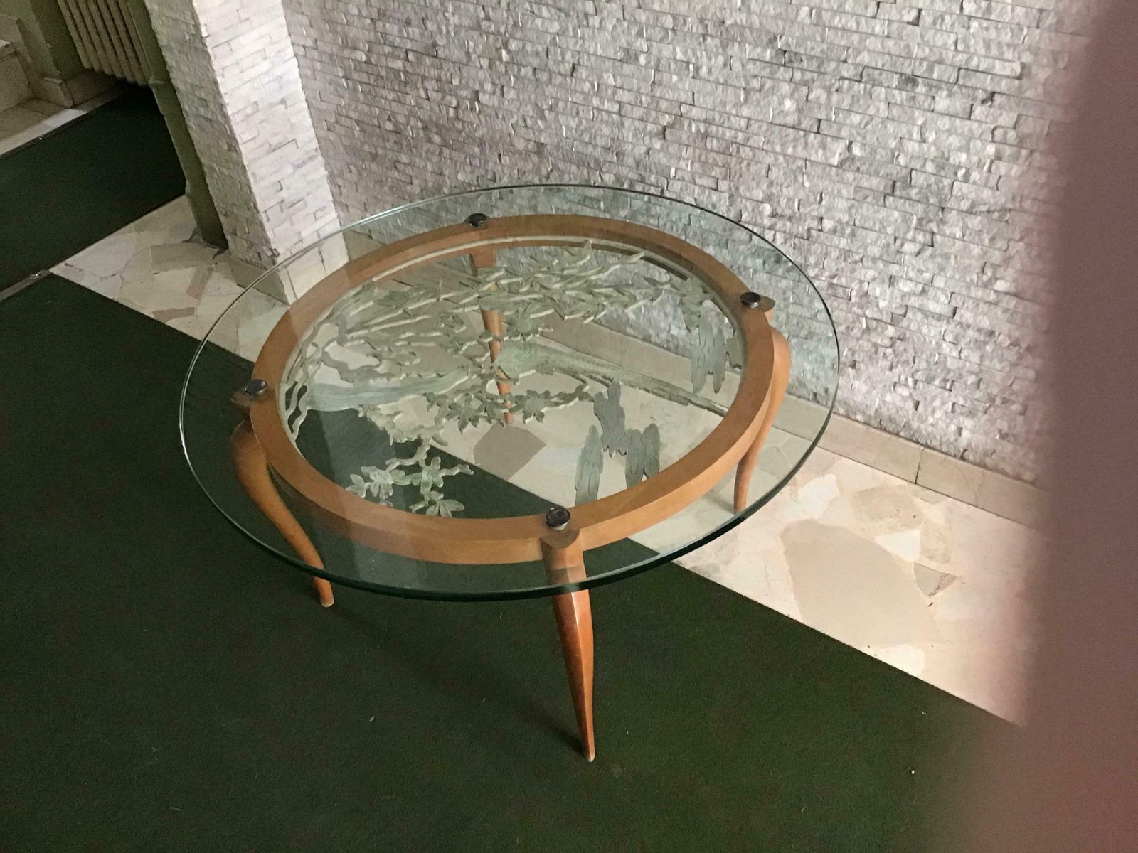 Furniture Luigi Brusotti Coffee Table Cristal Wood Brass, 1940, Italy photo