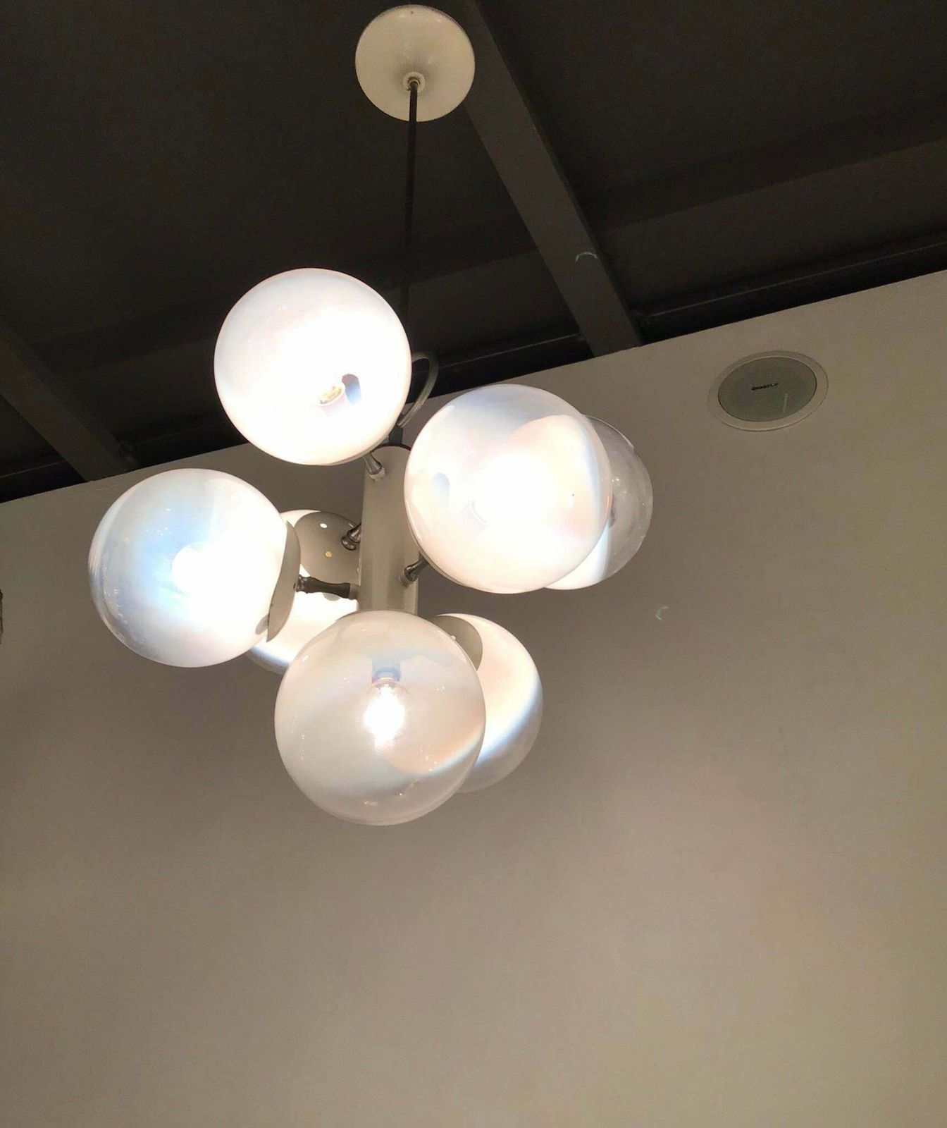 Stilnovo Style Chandelier Glass Metal Crome 7 Lights, 1960, Italy photo for sale