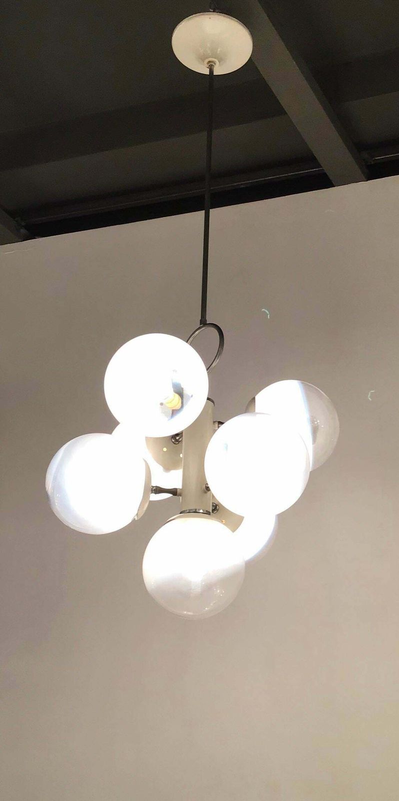 Stilnovo Style Chandelier Glass Metal Crome 7 Lights, 1960, Italy photo Lighting