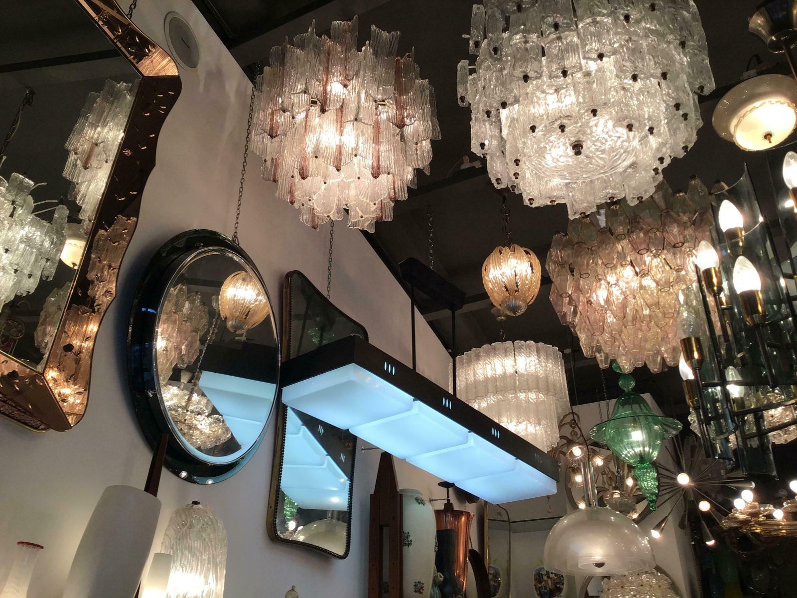 Lighting Venini “Toni Zuccheri” Chandelier Murano Glass Metal Crome Iron 1950 Italy photo