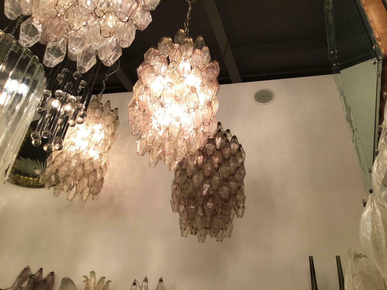 Venini Carlo Scarpa Poliedri Couple Chandelier Murano Glass Brass, 1950, Italy photo furniture