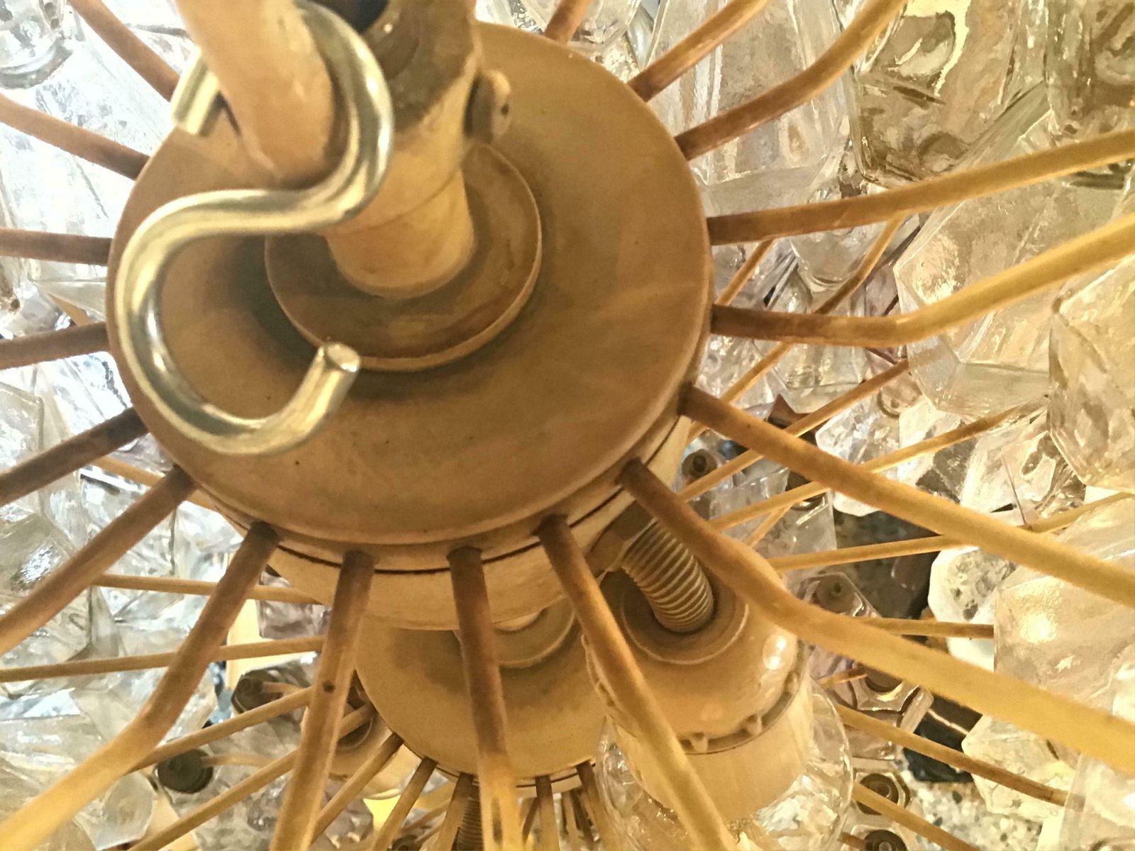 photo buy Venini Carlo Scarpa Poliedri Couple Chandelier Murano Glass Brass, 1950, Italy