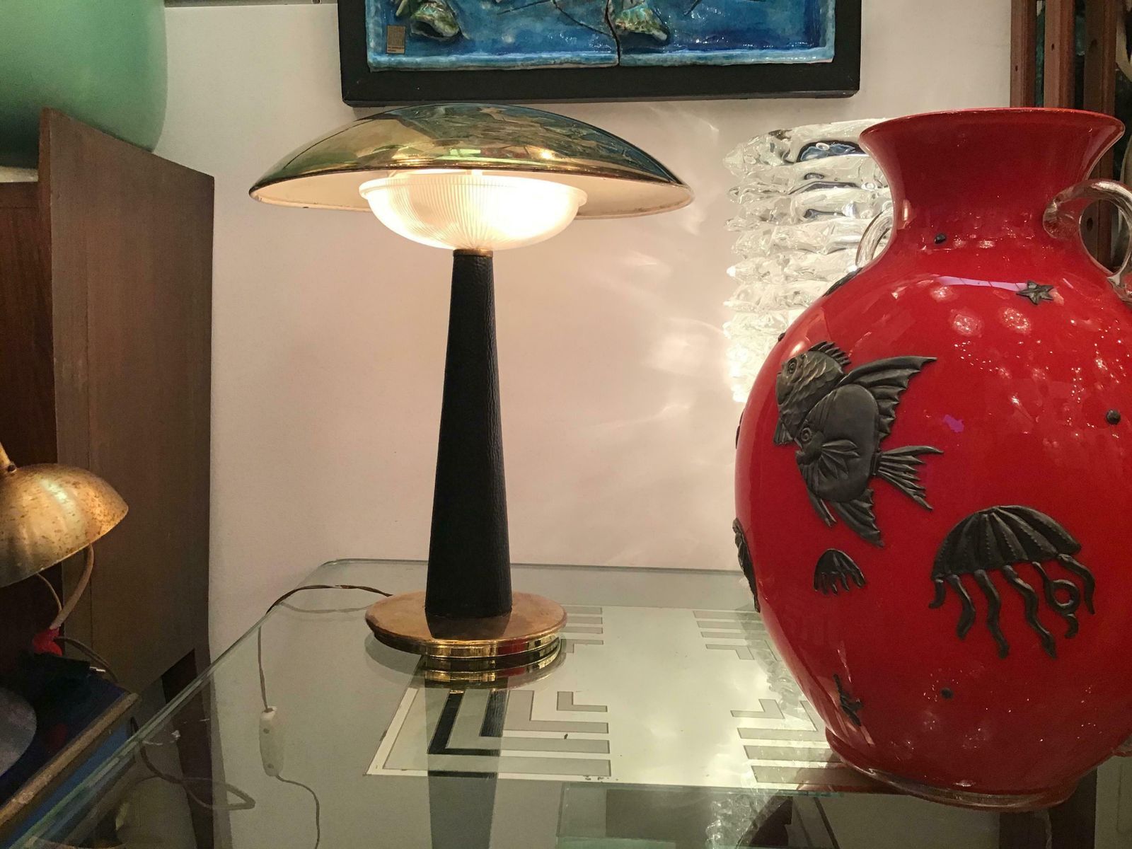 Stilnovo Table Lamp Brass Glass Skin 1950 Italy photo 2893.0