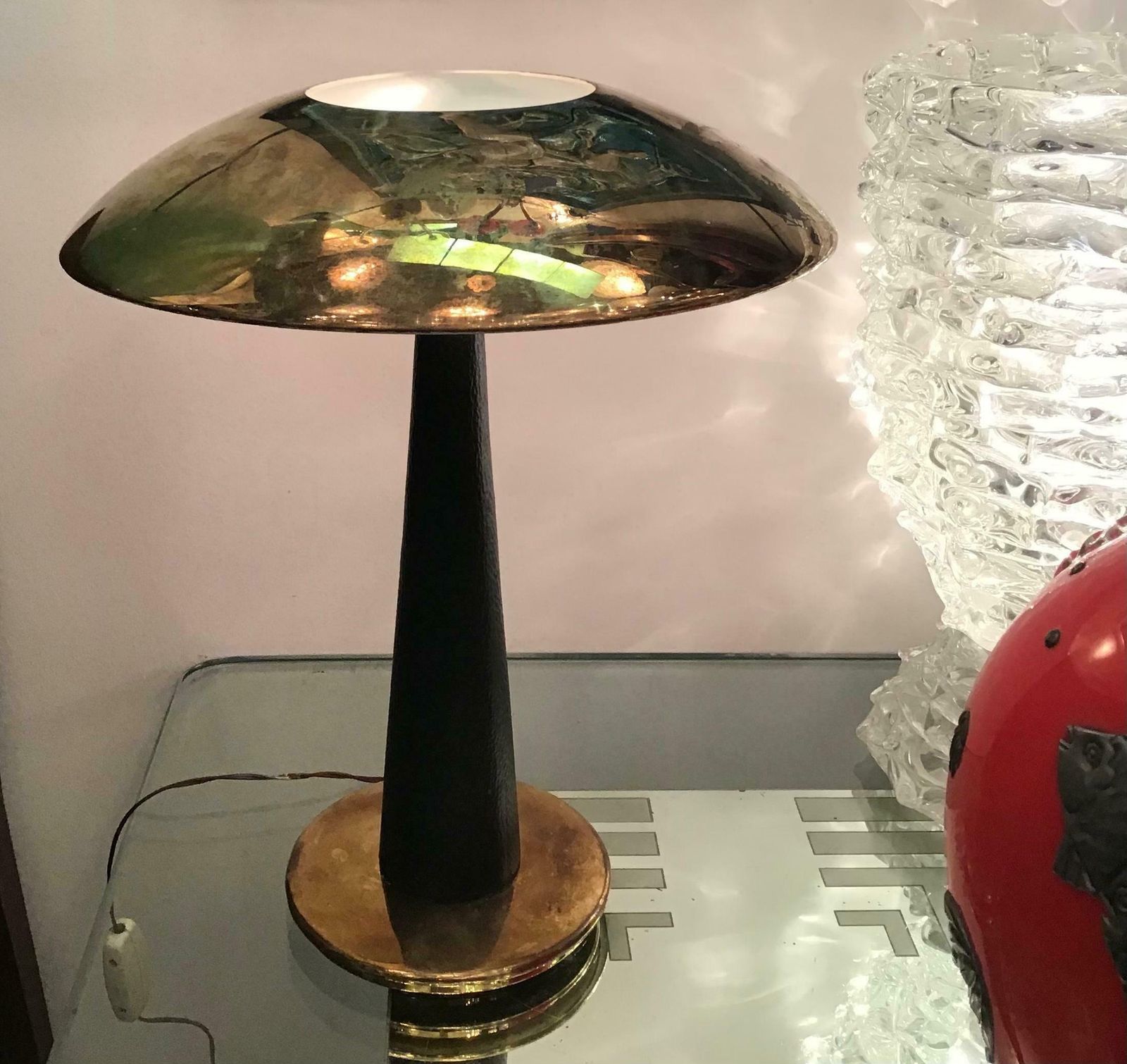photo for sale Stilnovo Table Lamp Brass Glass Skin 1950 Italy
