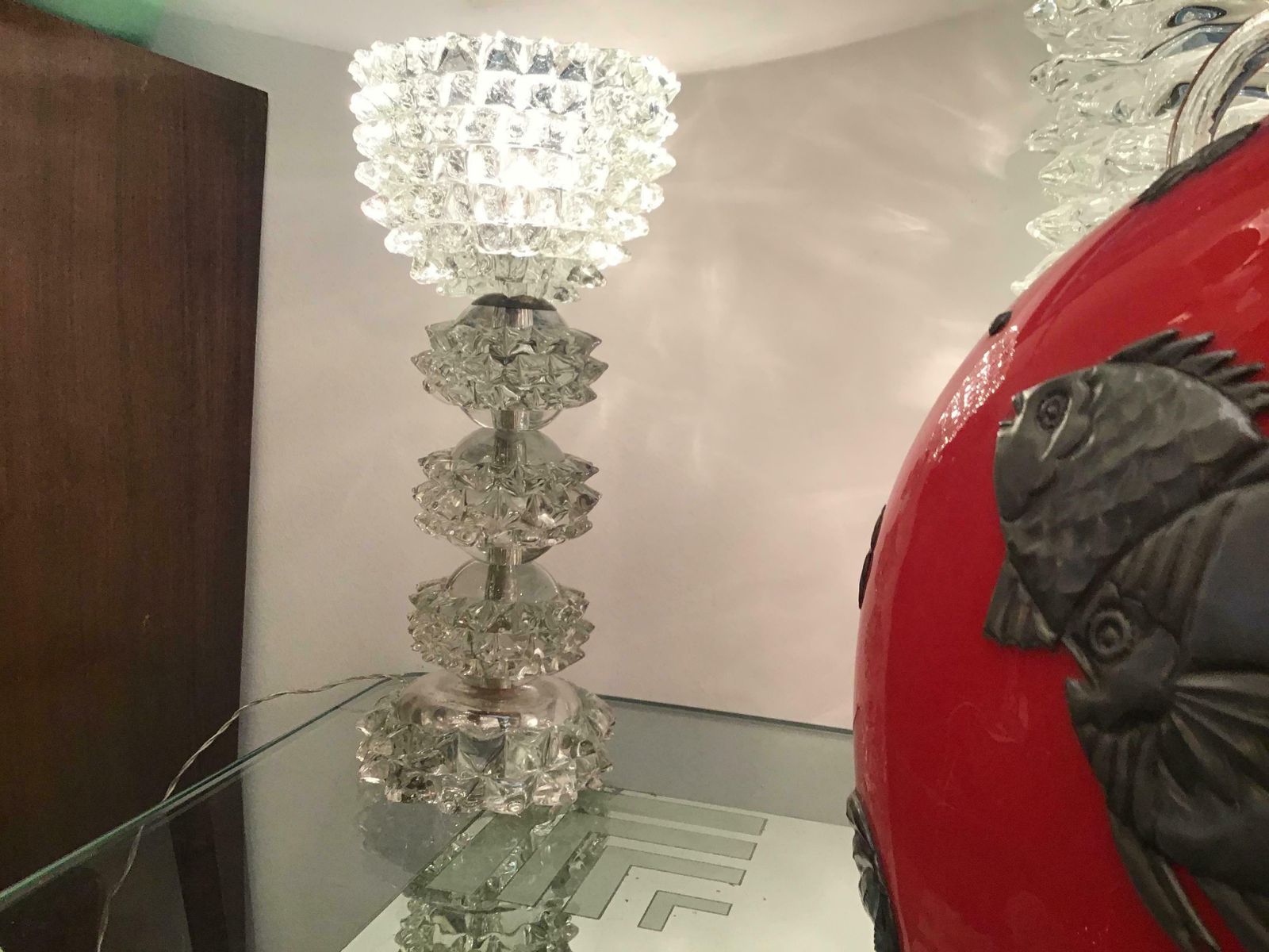 Barovier E Toso “Rostrato” Table Lamp Murano Glass Metal Crome 1940 Italy photo vinterior