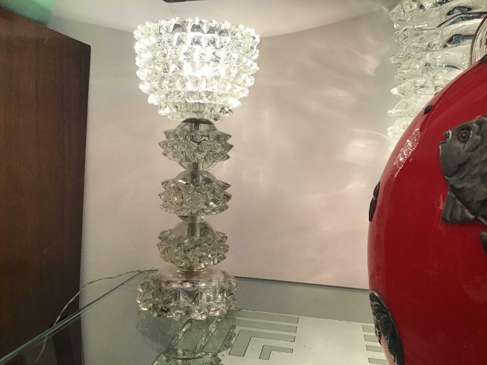 Barovier E Toso “Rostrato” Table Lamp Murano Glass Metal Crome 1940 Italy photo vintage