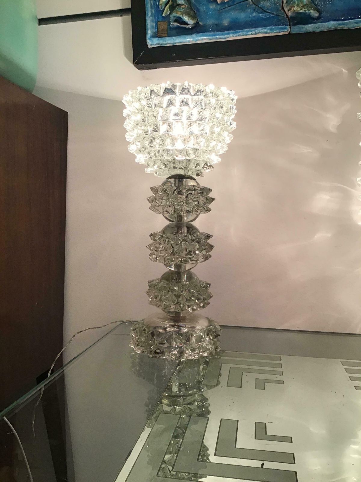 Lighting Barovier E Toso “Rostrato” Table Lamp Murano Glass Metal Crome 1940 Italy photo