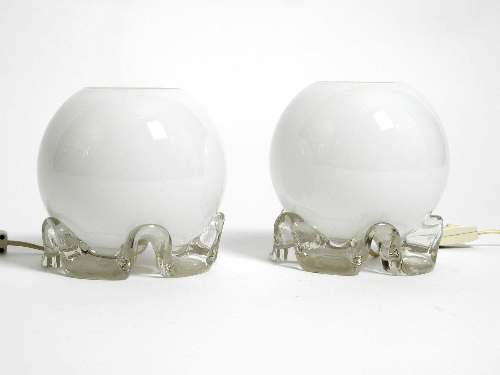 Pair Of 1960''S Glass Table Lamps In White And Transparent From Limburg photo furniture