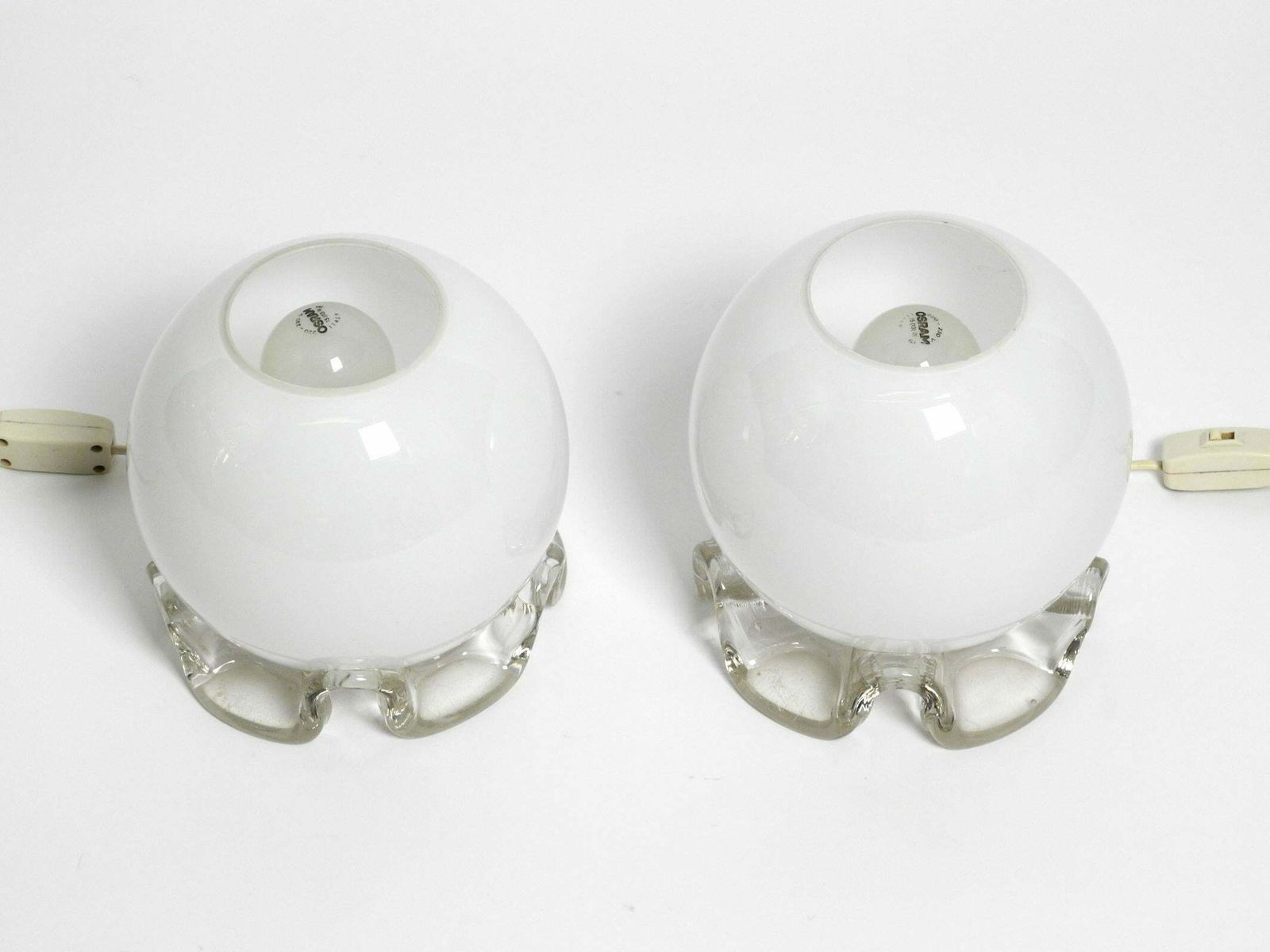 Pair Of 1960''S Glass Table Lamps In White And Transparent From Limburg photo Lighting
