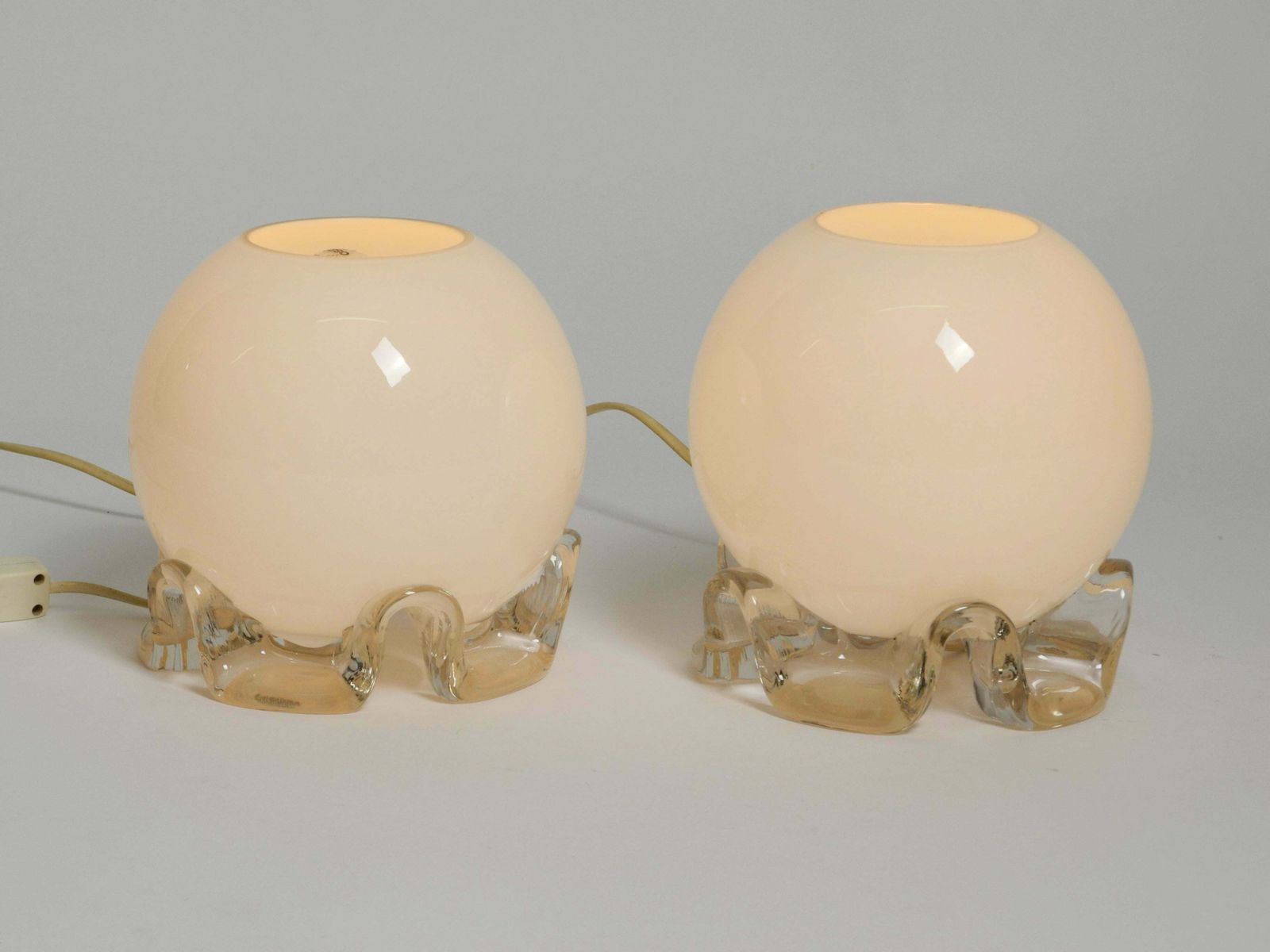 Pair Of 1960''S Glass Table Lamps In White And Transparent From Limburg photo 1058.0
