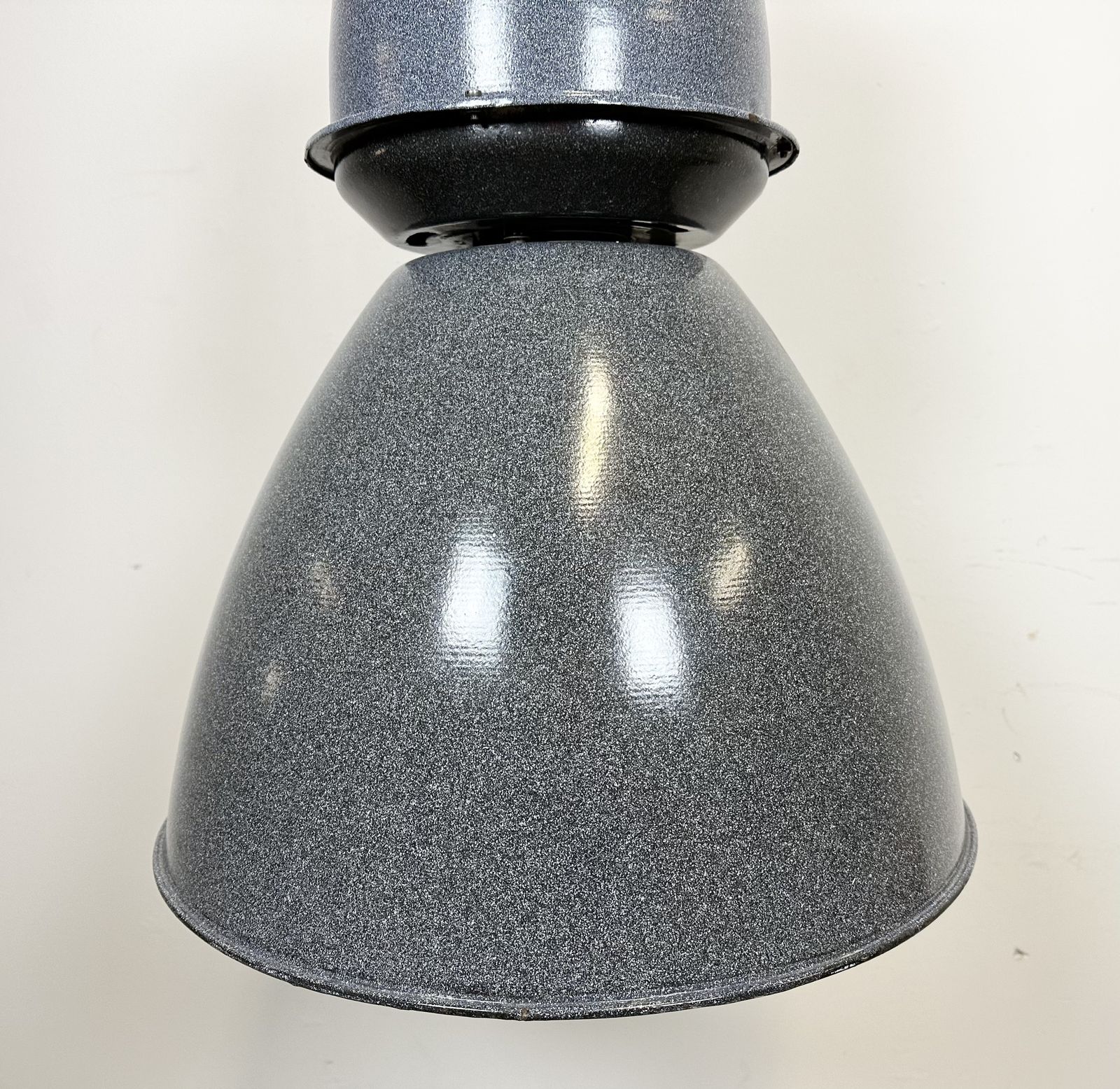 Large Grey Enamel Industrial Factory Lamp From Elektrosvit, 1960s, 49x photo for sale