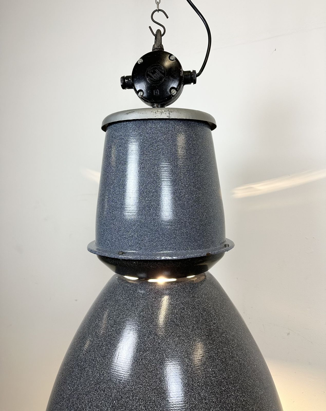 photo for sale Large Grey Enamel Industrial Factory Lamp From Elektrosvit, 1960s, 49x