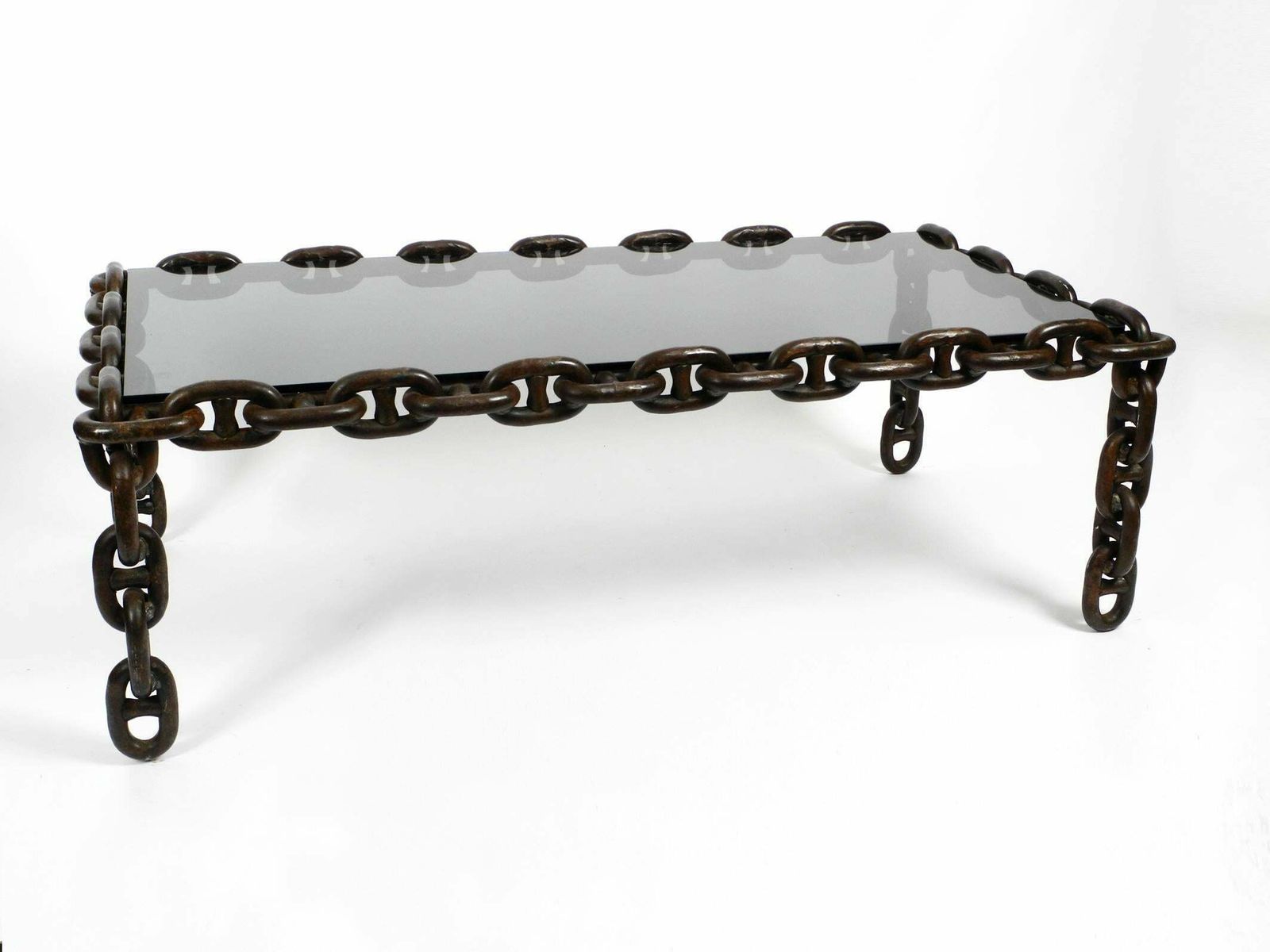 1970s Xl Coffee Table Made Of Nautical Iron Chain And A Thick Smoked Glass Plate photo 3661.0