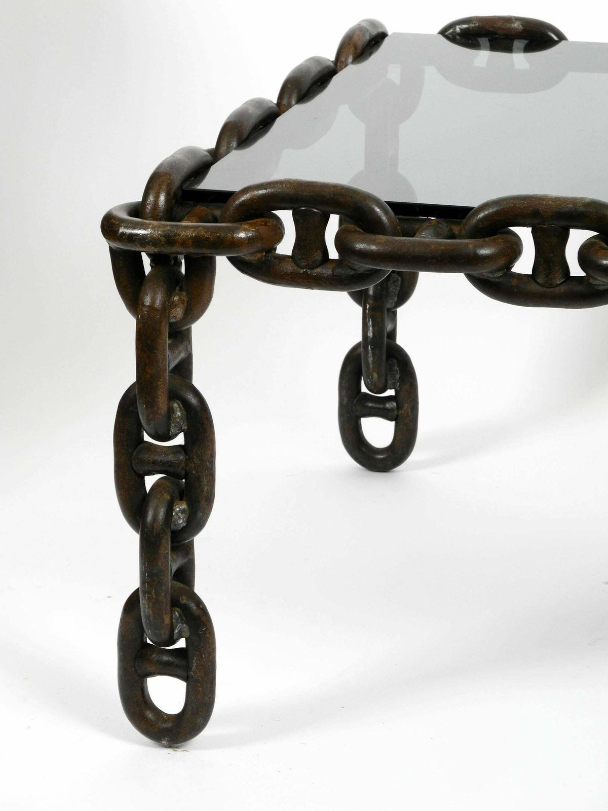 Furniture 1970s Xl Coffee Table Made Of Nautical Iron Chain And A Thick Smoked Glass Plate photo