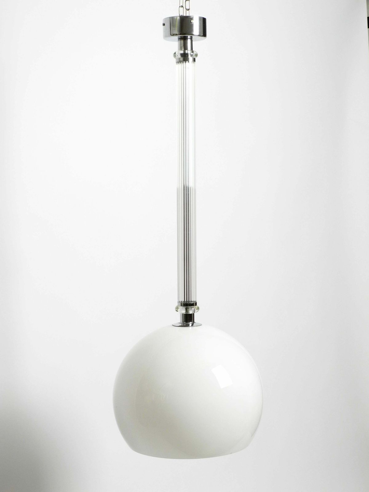 Large Rare Czech Mid Century Glass Ceiling Lamp With Glass Shade And Glass Rod photo for sale