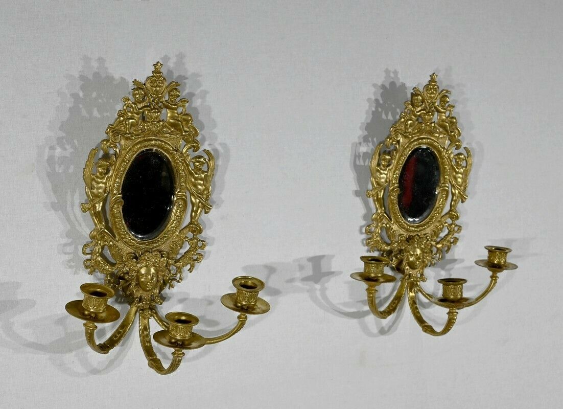 Pair Of Wall Sconces In Gilt Bronze, Napoleon III Period   Mid 19th Century photo furniture