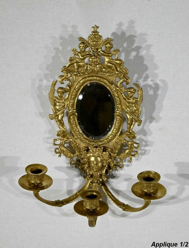 Pair Of Wall Sconces In Gilt Bronze, Napoleon III Period   Mid 19th Century photo Lighting