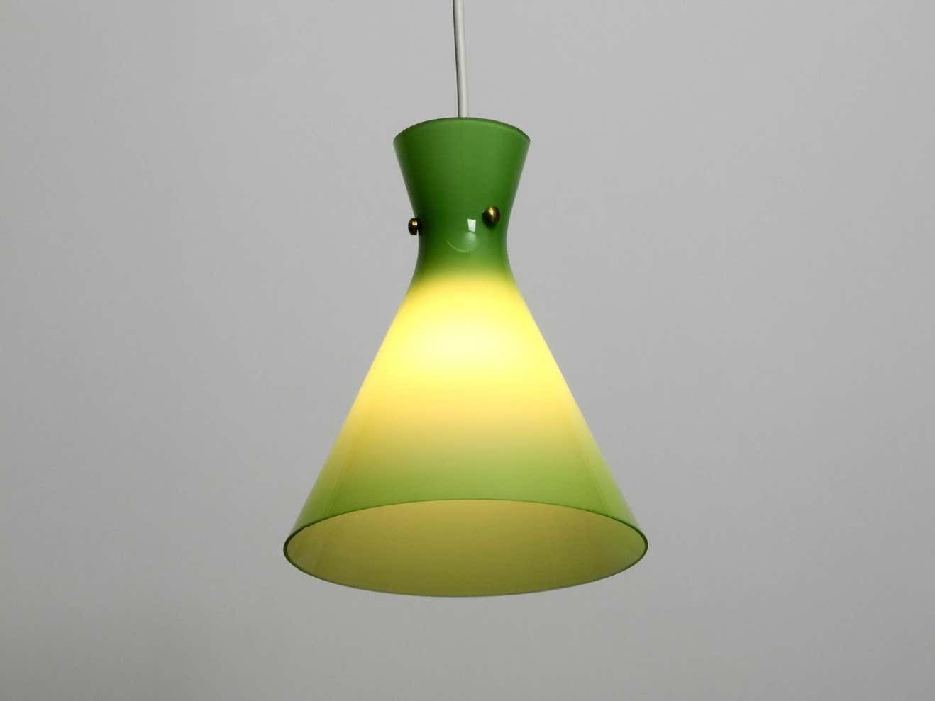 Very Beautiful Midcentury Flashed Glass Diabolo Pendant Lamp In Green photo furniture