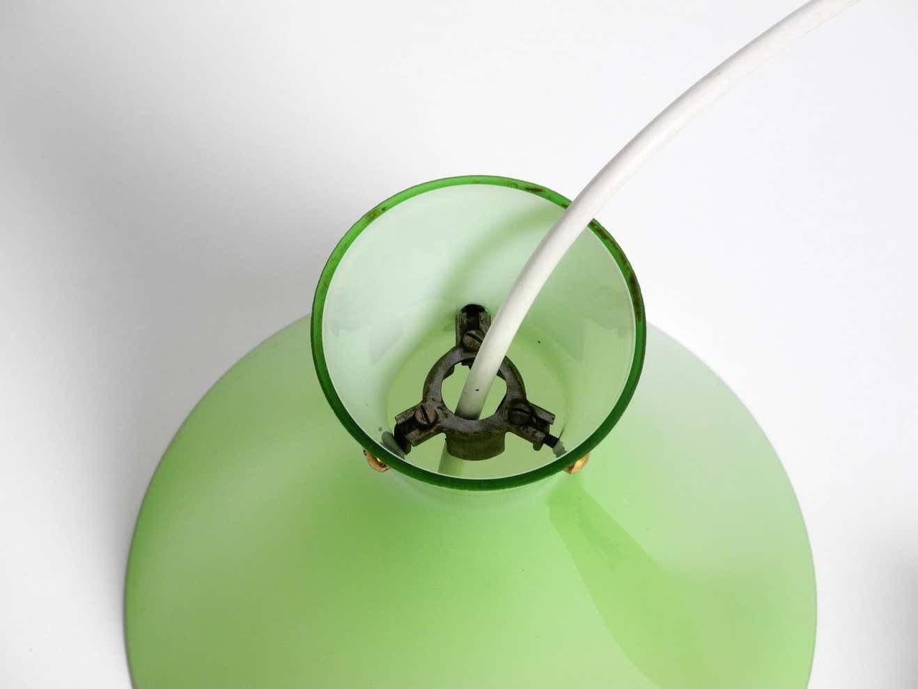 Very Beautiful Midcentury Flashed Glass Diabolo Pendant Lamp In Green photo buy